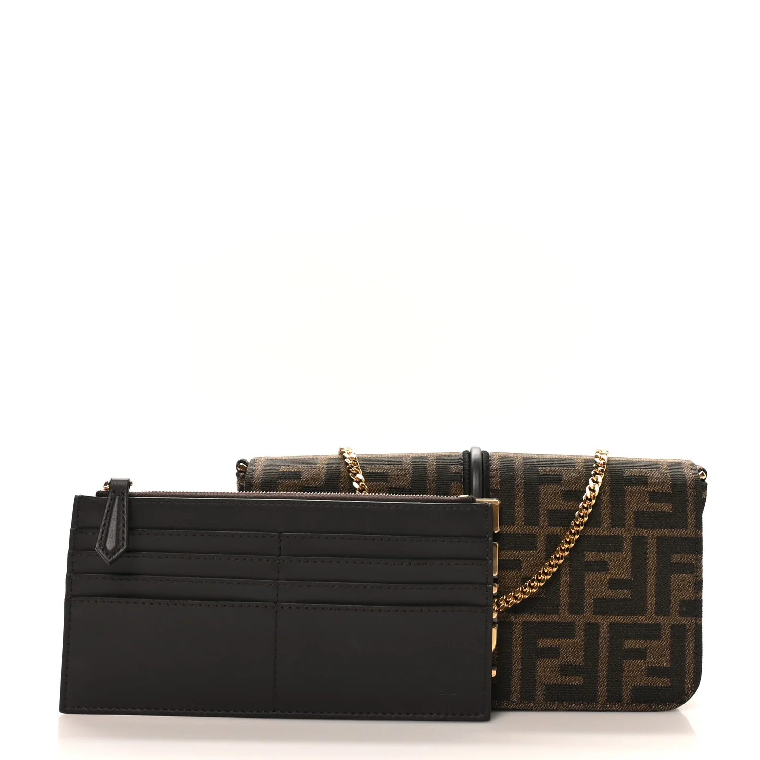 Fabric Jacquard Vitello Grace FF 1974 Fendigraphy Wallet On Chain Tobacco Moro Ebano - Image 3