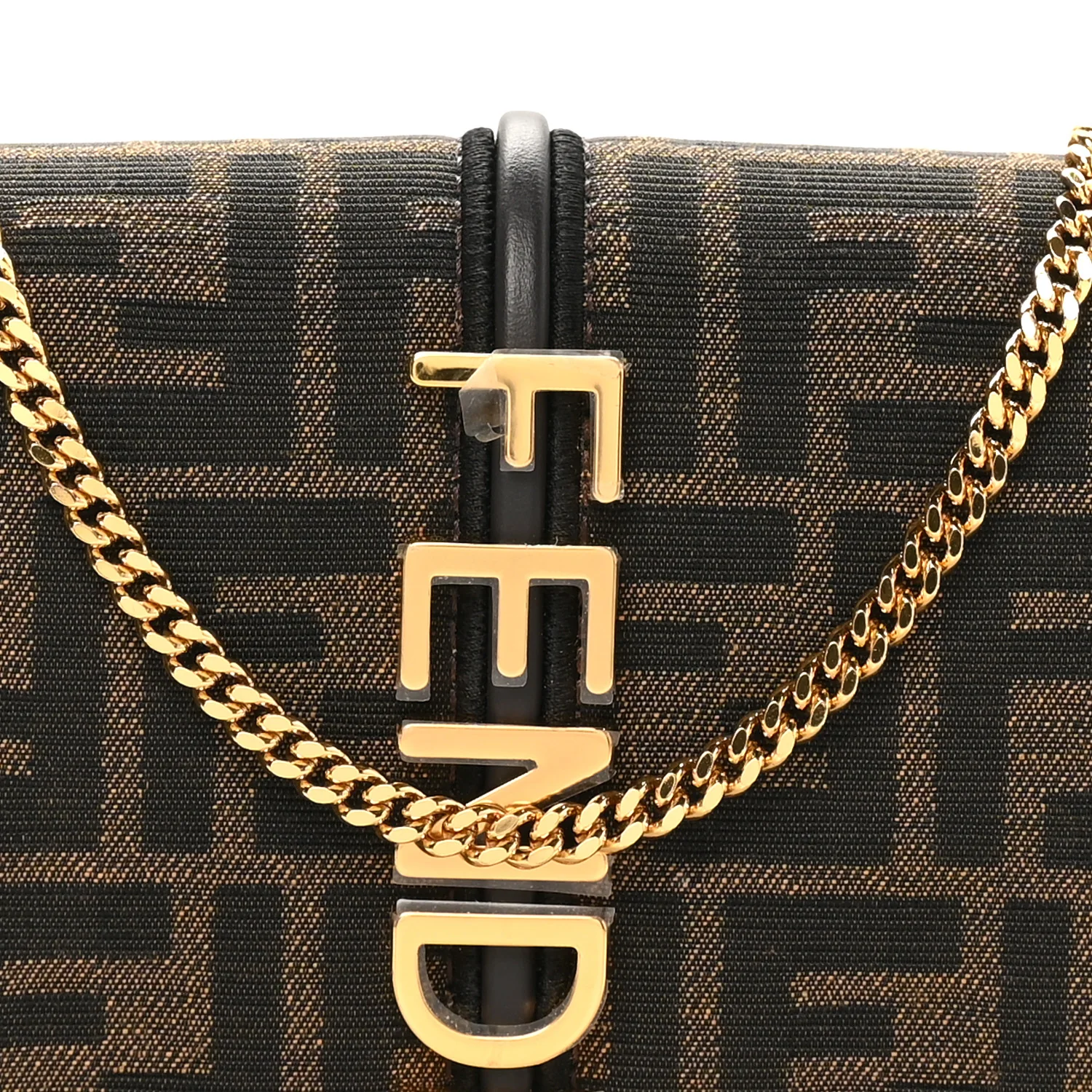 Fabric Jacquard Vitello Grace FF 1974 Fendigraphy Wallet On Chain Tobacco Moro Ebano - Image 5