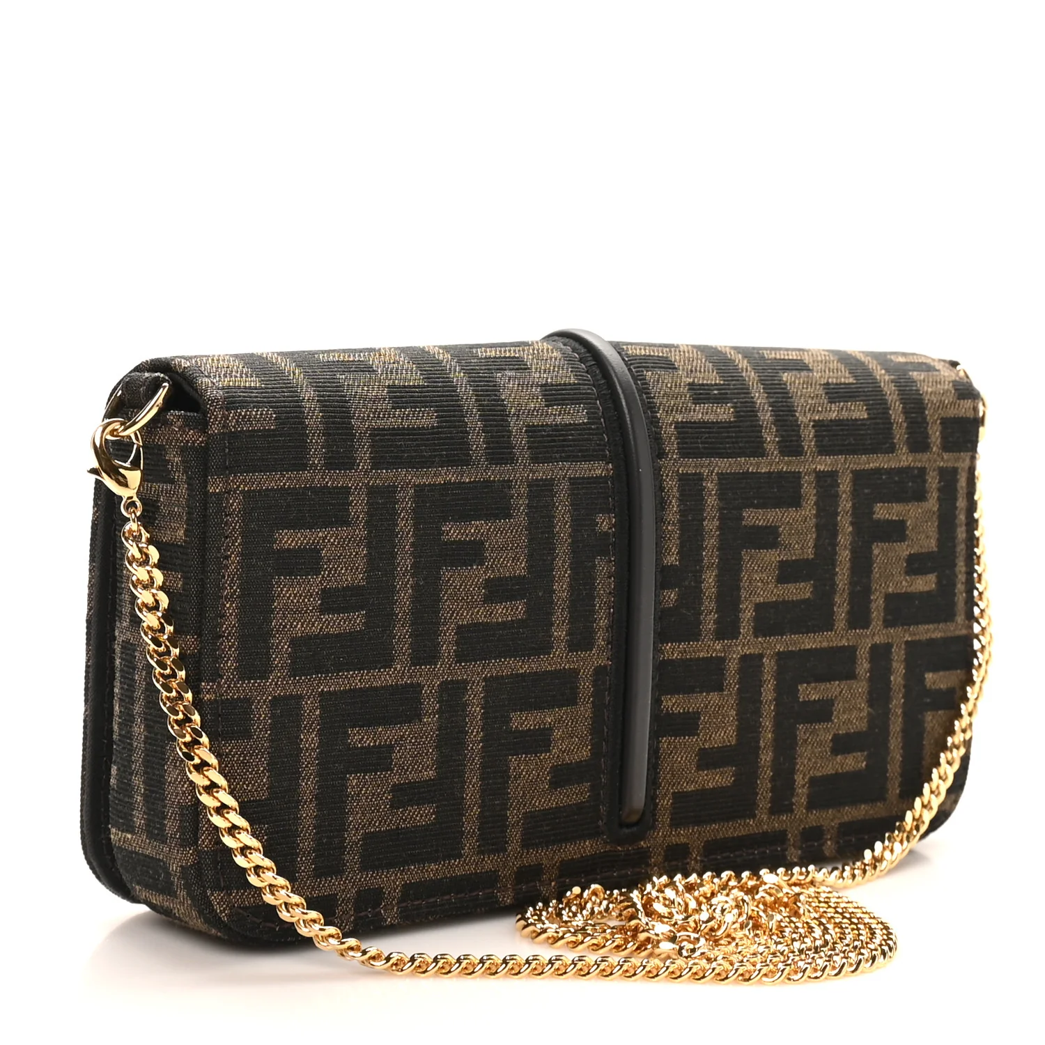 Fabric Jacquard Vitello Grace FF 1974 Fendigraphy Wallet On Chain Tobacco Moro Ebano - Image 6
