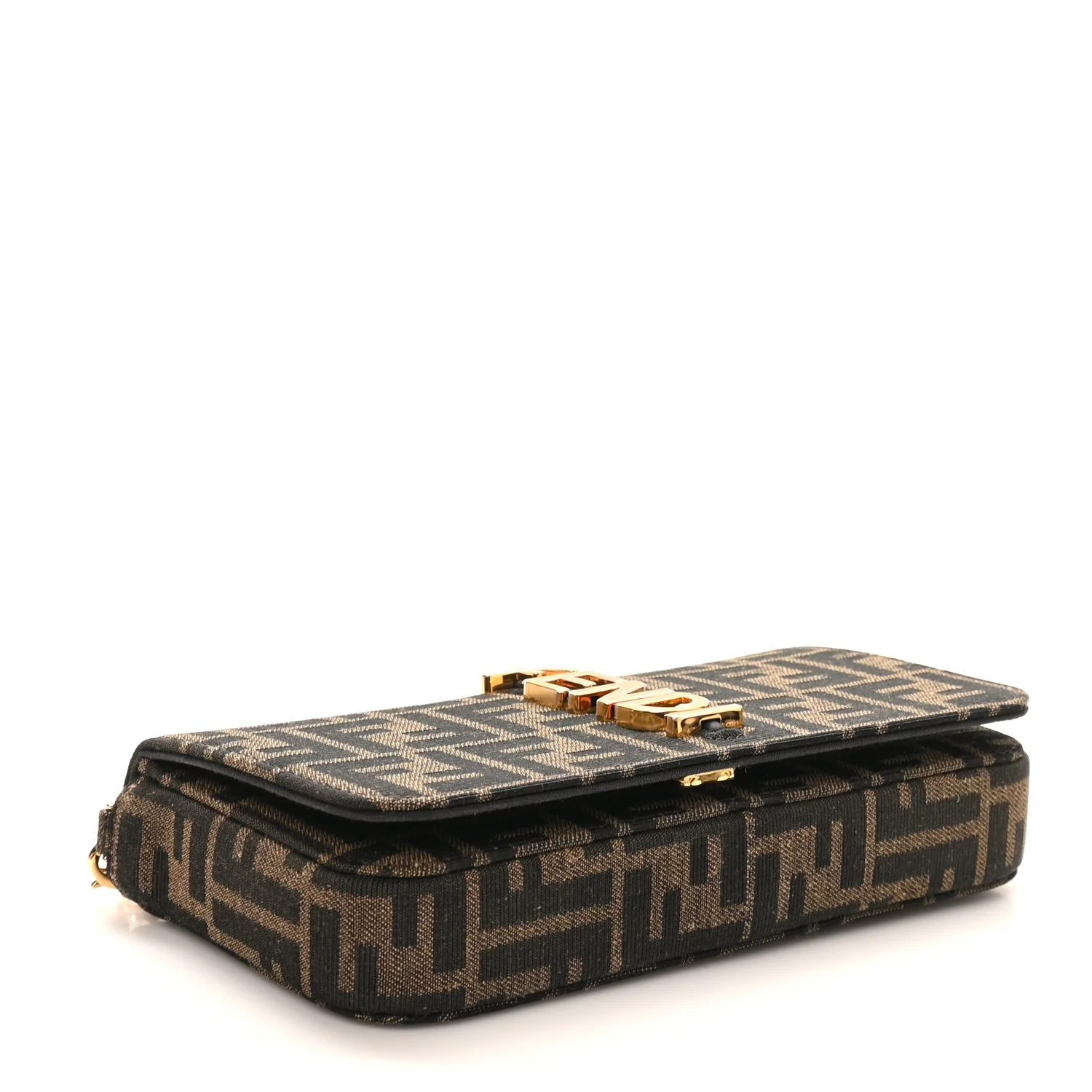 Fabric Jacquard Vitello Grace FF 1974 Fendigraphy Wallet On Chain Tobacco Moro Ebano - Image 7