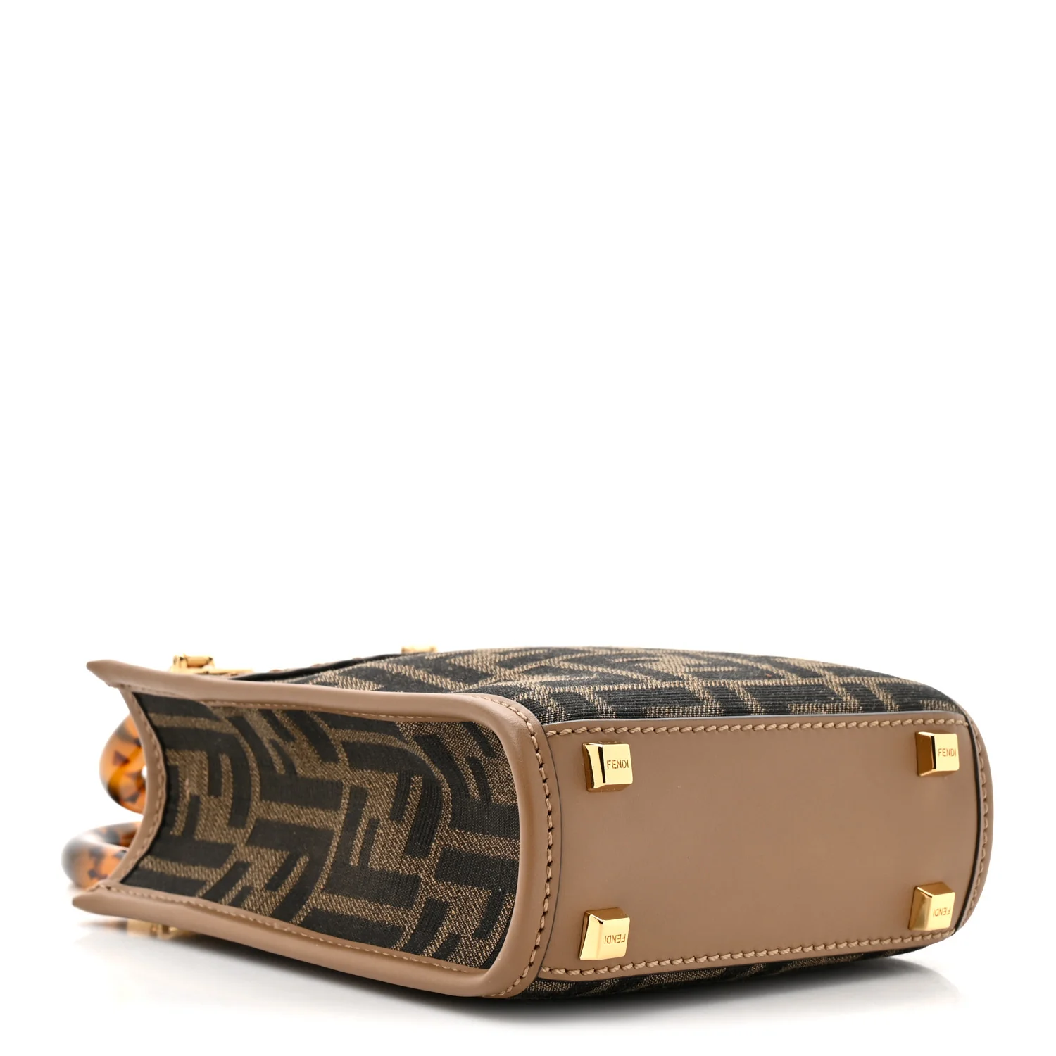 Fabric Jacquard Vitello King Plexiglass FF 1974 Mini Fendi Sunshine Shopper Tote Tobacco Moro Sand - Image 4