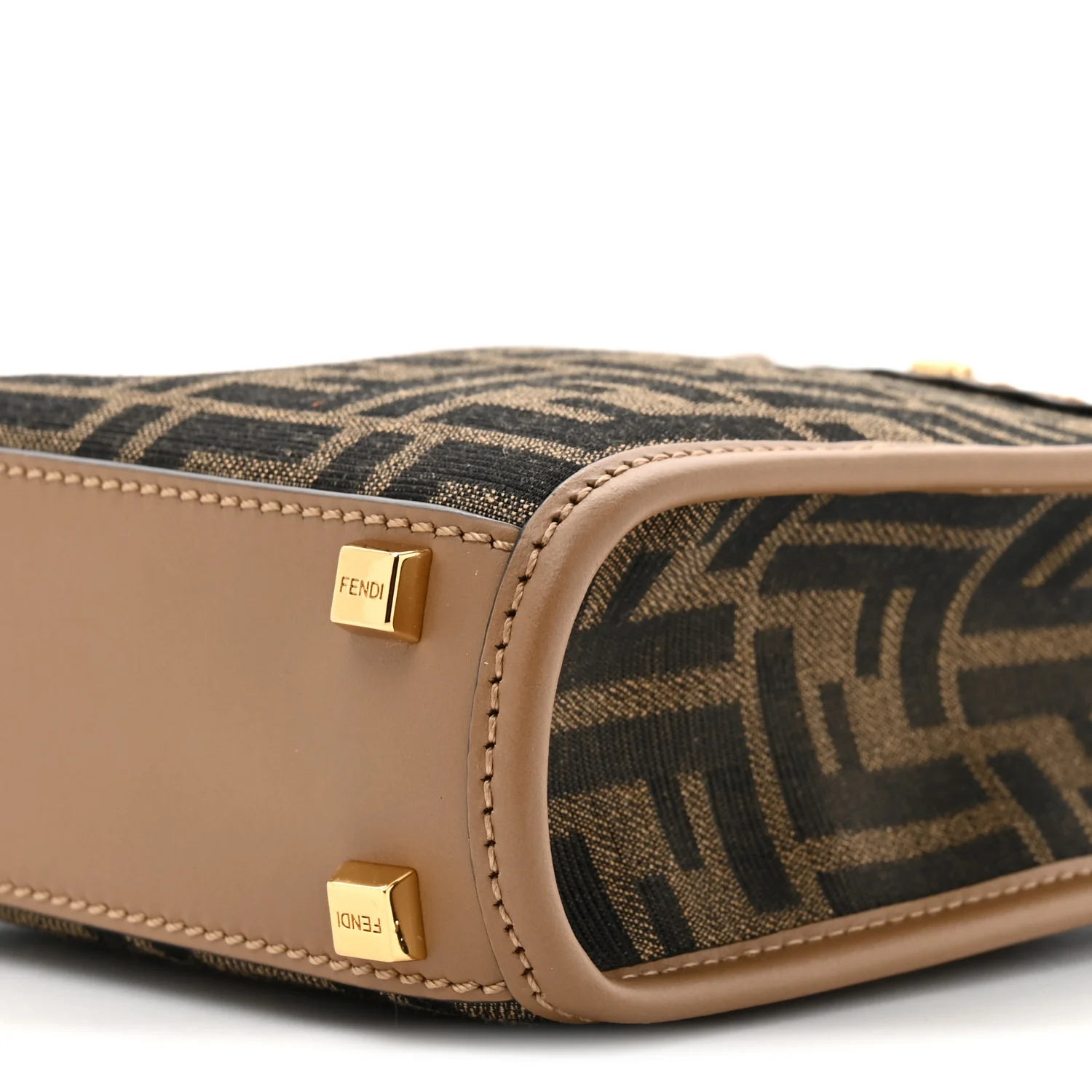 Fabric Jacquard Vitello King Plexiglass FF 1974 Mini Fendi Sunshine Shopper Tote Tobacco Moro Sand - Image 9
