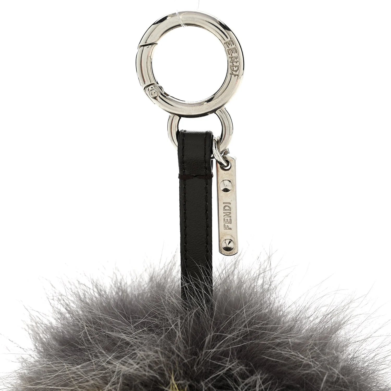 Fox Fur FF Reloaded Pom Pom Bag Charm Grey Yellow - Image 3