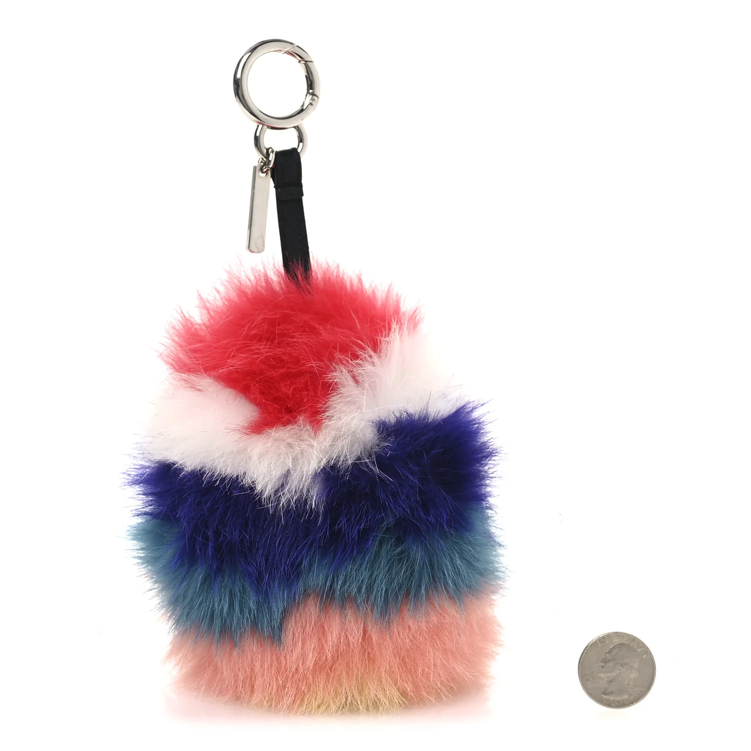 Fox Fur Shiny Nappa Rainbow Pom Pom Bag Charm Rosso Multicolor Black - Image 2