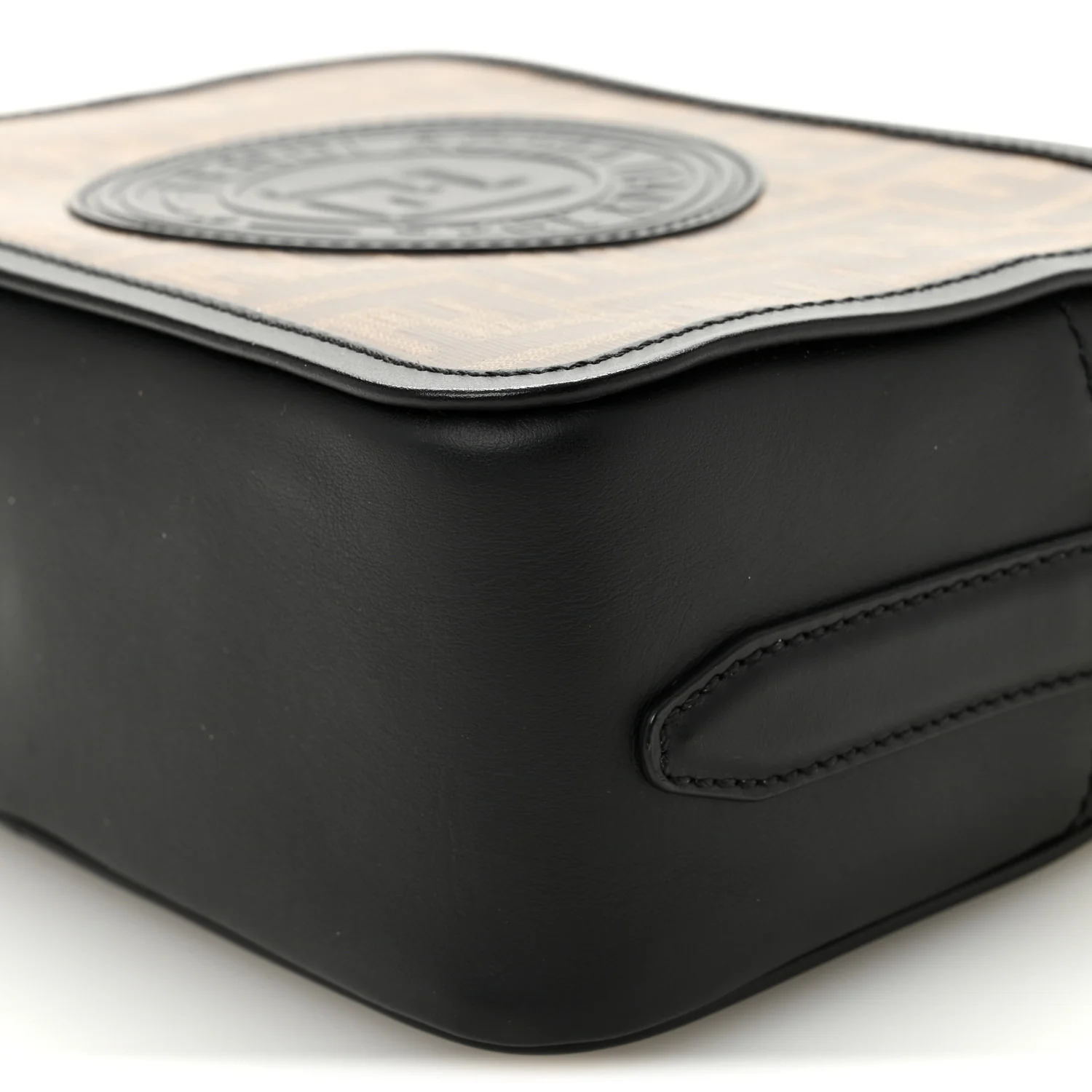 Glazed Fabric Vitello Century F is Fendi FF 1974 Stamp Patch Camera Case Mogano Panna Black - Image 10