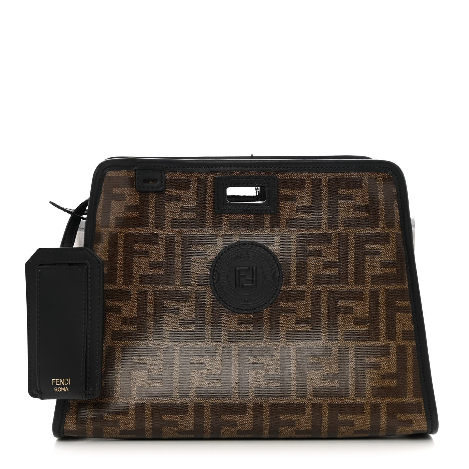 Glazed Fabric Vitello Century FF 1974 Stamp Patch Mini Peekaboo Defender Cover Mogano Panna Black