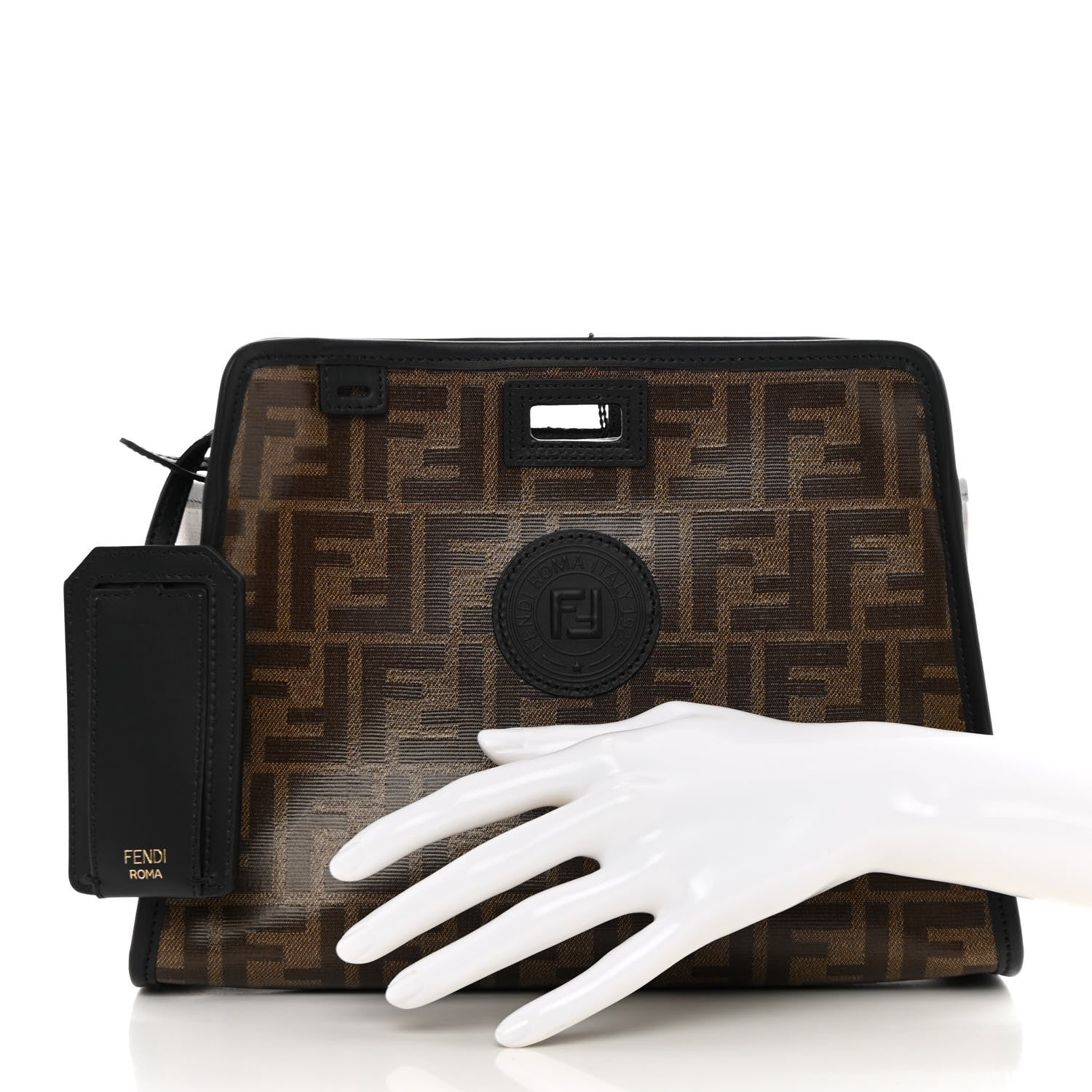 Glazed Fabric Vitello Century FF 1974 Stamp Patch Mini Peekaboo Defender Cover Mogano Panna Black - Image 2