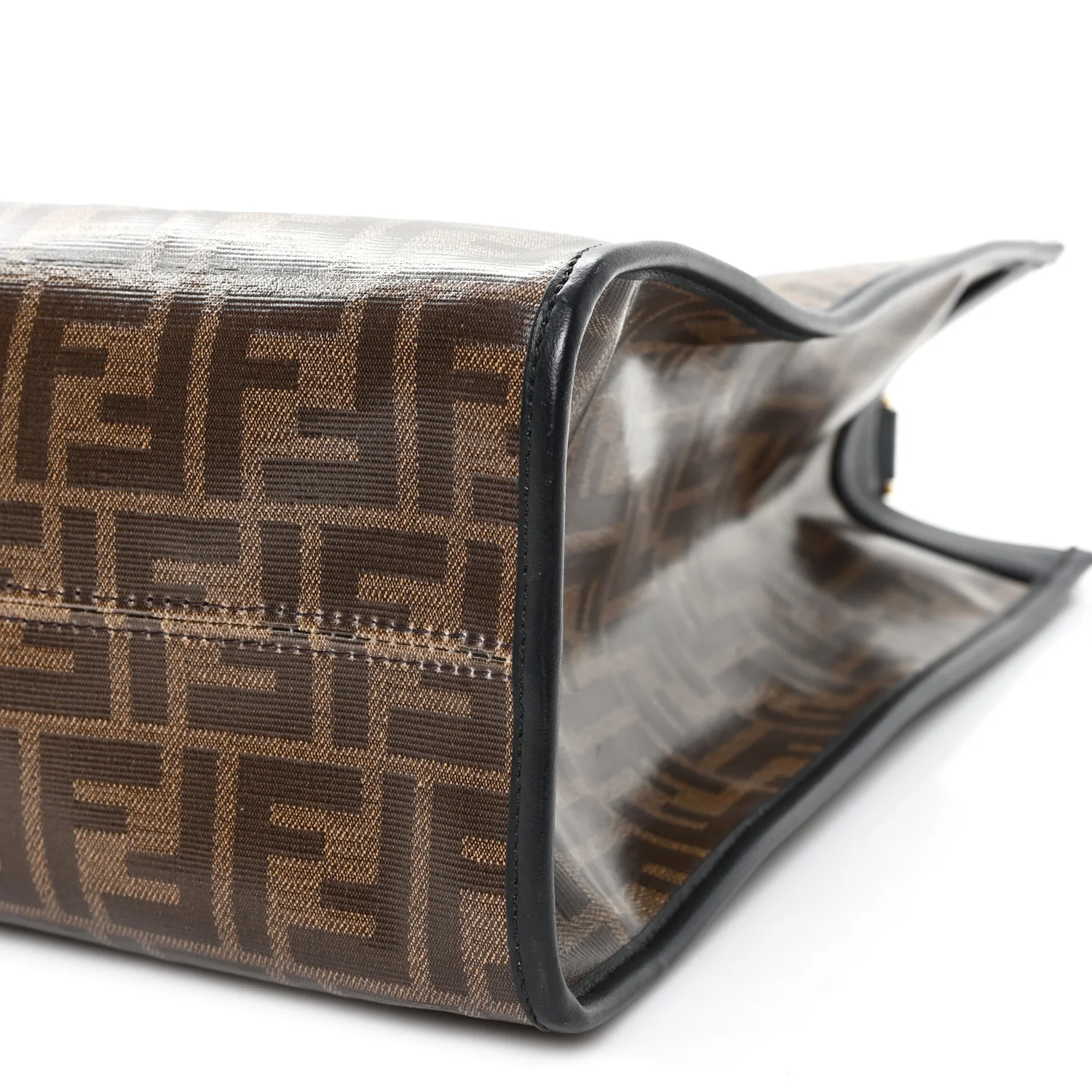 Glazed Fabric Vitello Century Plexiglass FF 1974 Stamp Patch Medium Runaway Shopper Tote Mogano Panna Black - Image 11
