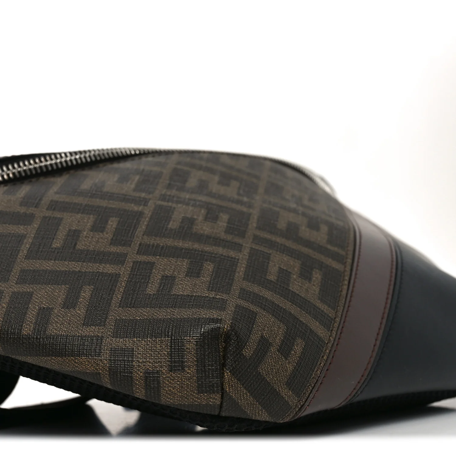 Glazed Fabric Vitello Liberty FF 1974 Diagonal Belt Bag Tobacco Moresco Black - Image 7