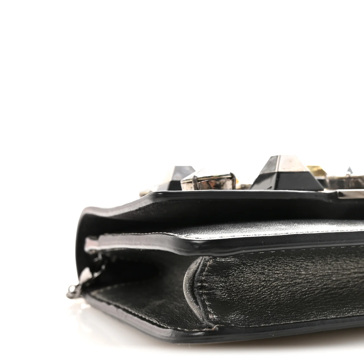 Glossy Calfskin Crystal Studded Tube Wallet On Chain Graphite - Image 8
