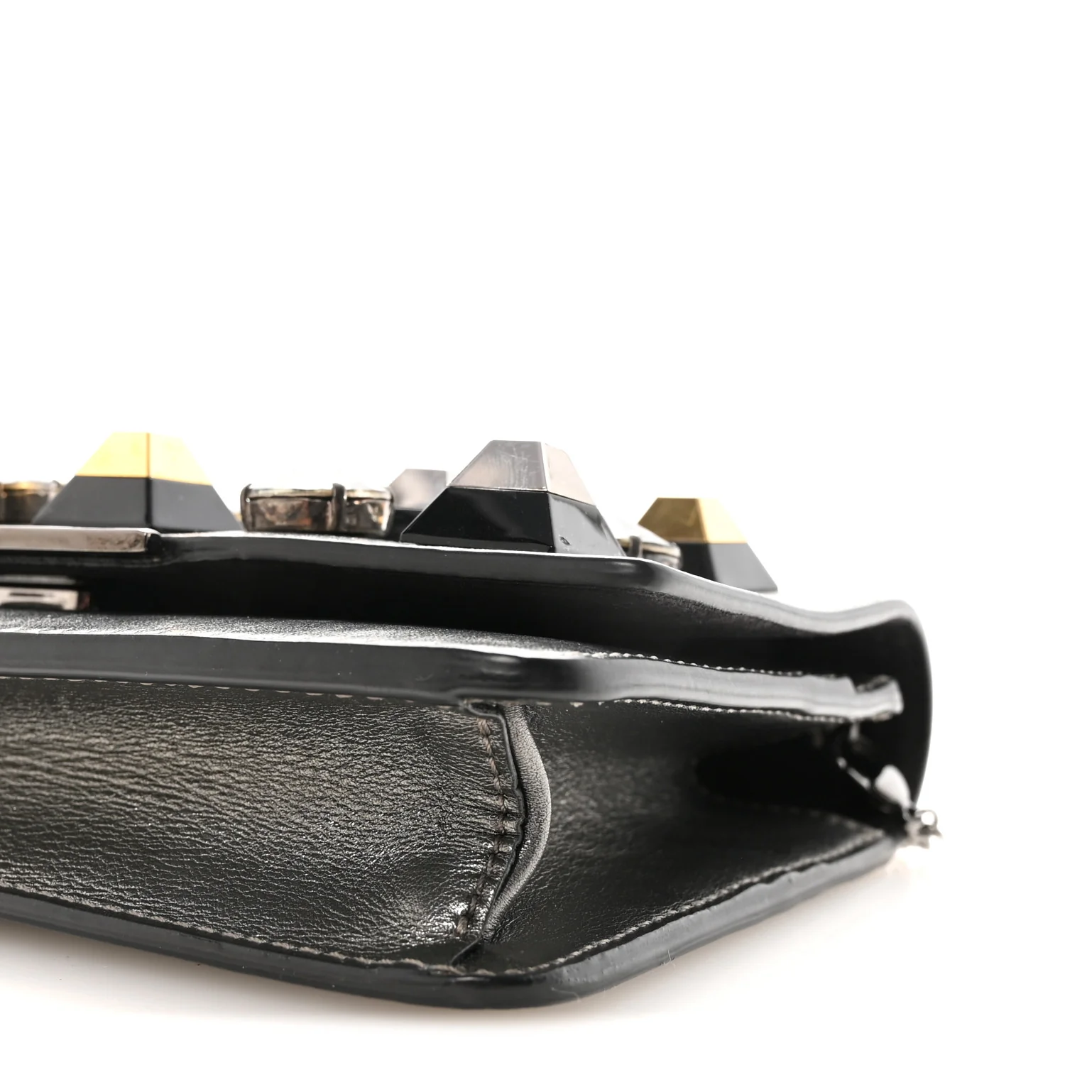 Glossy Calfskin Crystal Studded Tube Wallet On Chain Graphite - Image 9