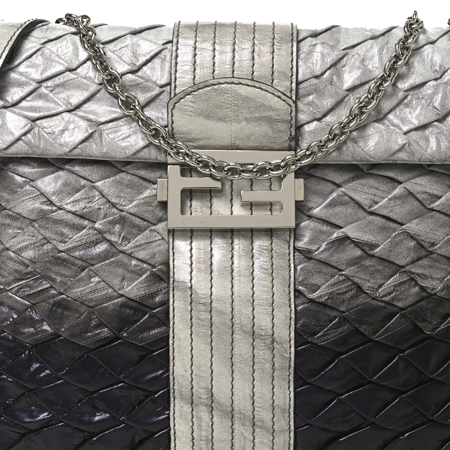Iridescent Eelskin Maxi Chain Baguette Bag Grey Multicolor - Image 8