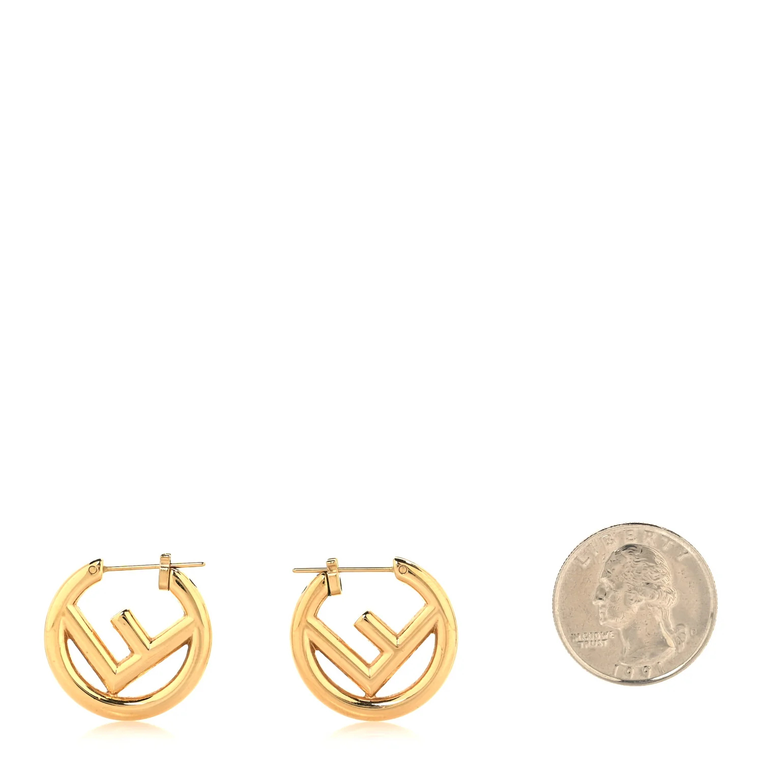 Metal FF Hoop Earrings Gold - Image 2
