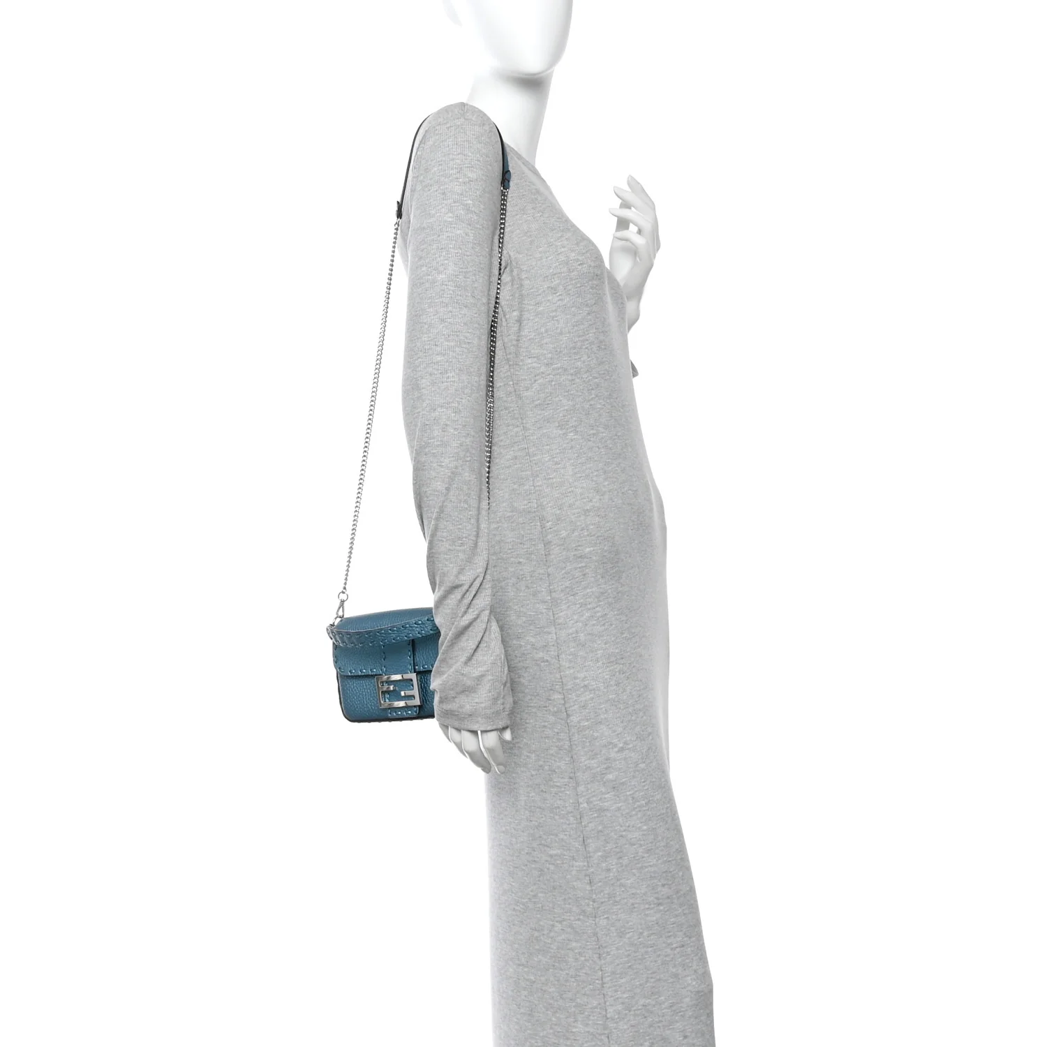 Metallic Cuoio Roma Sellerissima Nappa Sintetica Tape Stitch Mini Baguette Placca Argento - Image 2