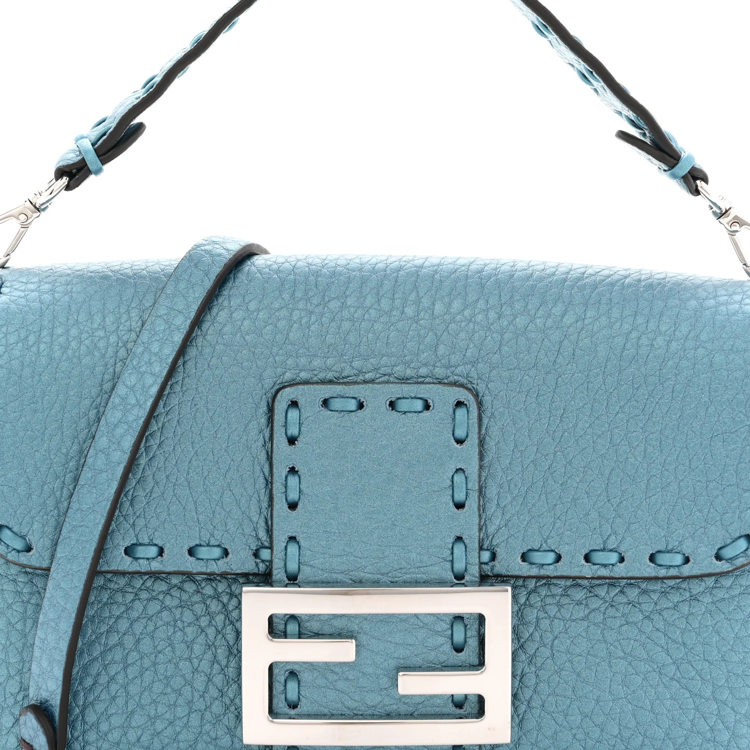 Metallic Cuoio Roma Sellerissima Nappa Sintetica Tape Stitch Mini Baguette Placca Argento - Image 8