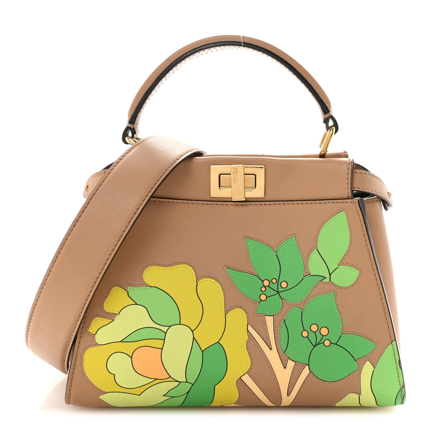 Nappa Nubuck Pequin Flower Inlay Mini Peekaboo Iconic Satchel Cuoio Multicolor