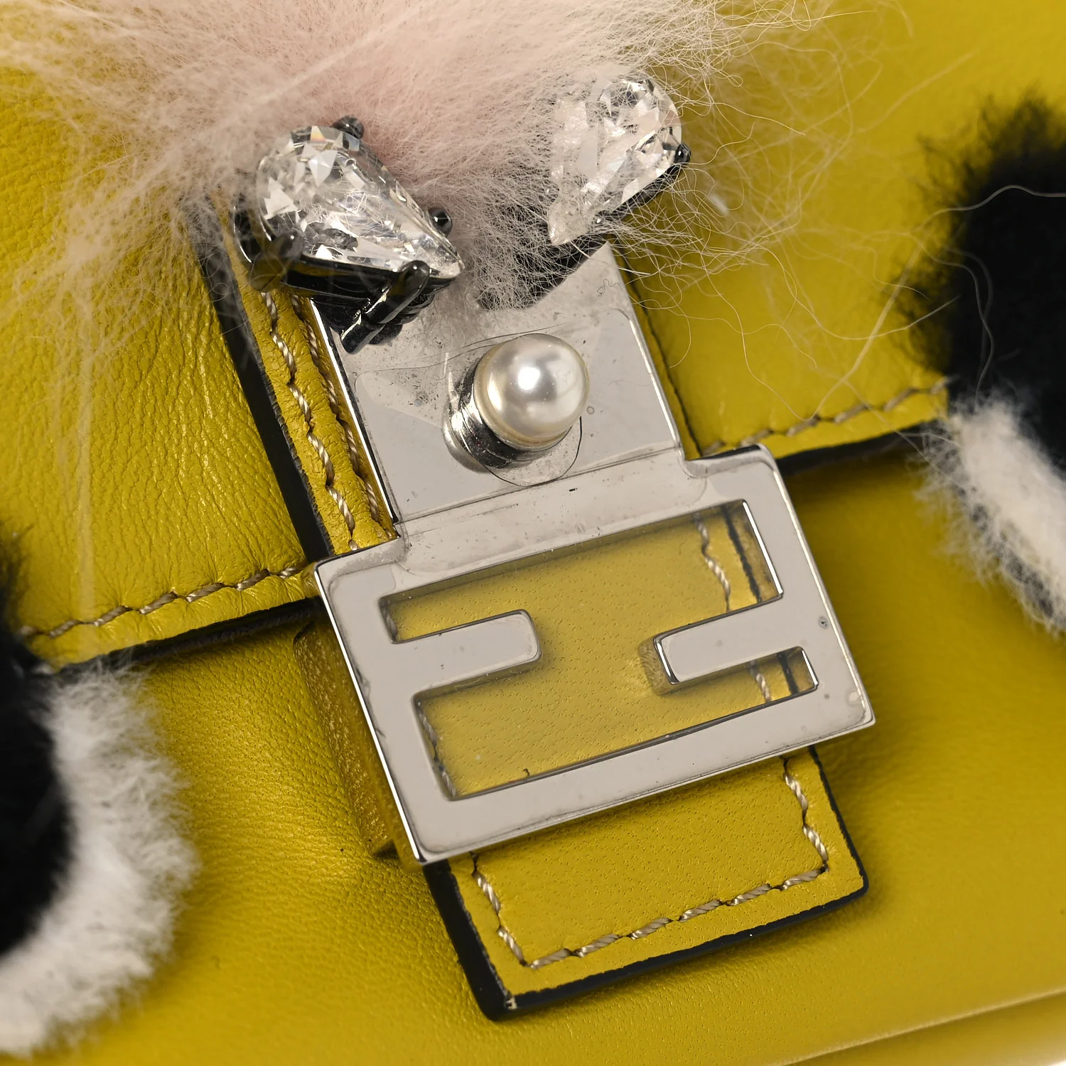 Nappa Rabbit Fox Fur Micro Buggie Baguette Lime Rosa - Image 10