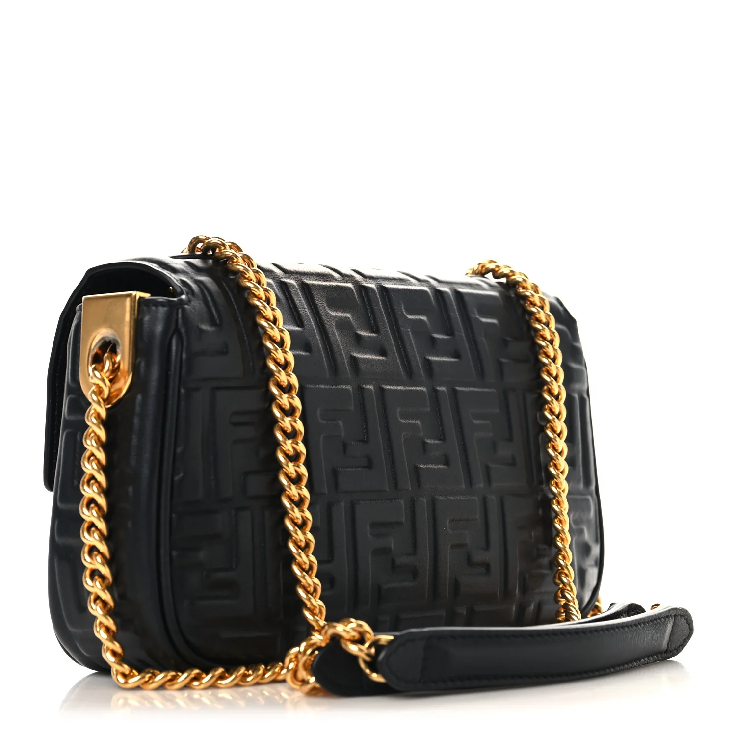 Nappa Small FF Embossed Midi Chain Baguette Black - Image 3