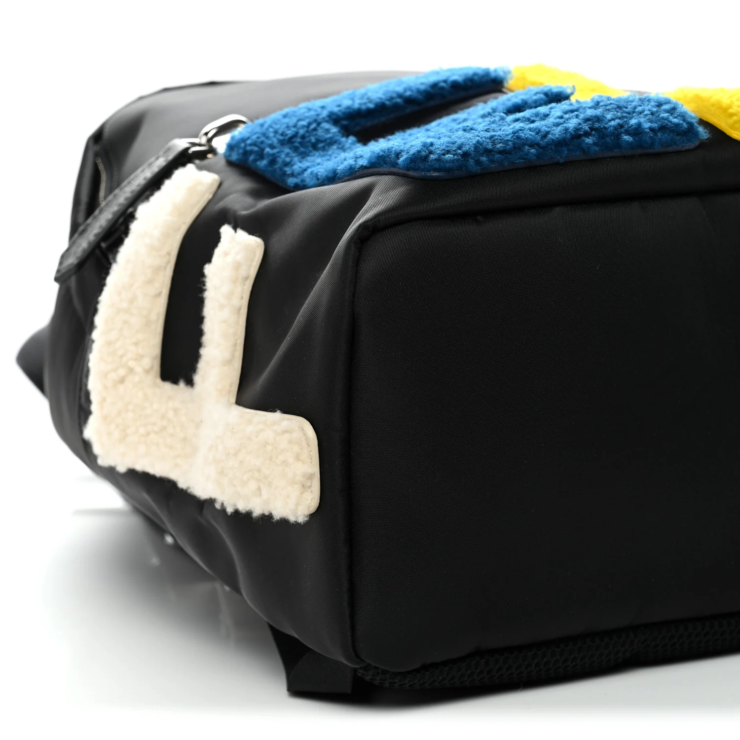 Nylon Shearling Block Letter Backpack Black - Image 9