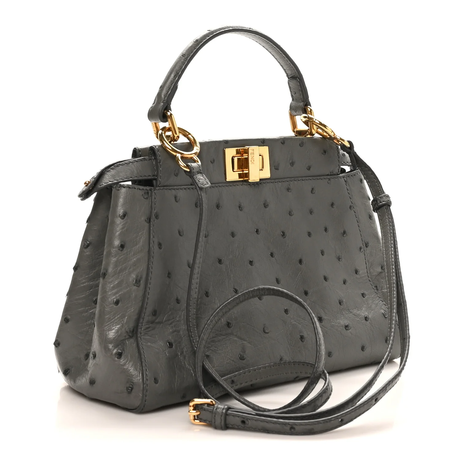 Ostrich Shiny Nappa Mini Peekaboo Iconic Satchel Grey - Image 3