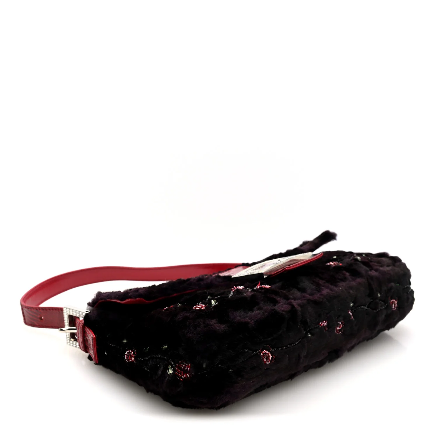 Rabbit Fur Lizard Crystal Beaded Rose Baguette Brown Red - Image 4