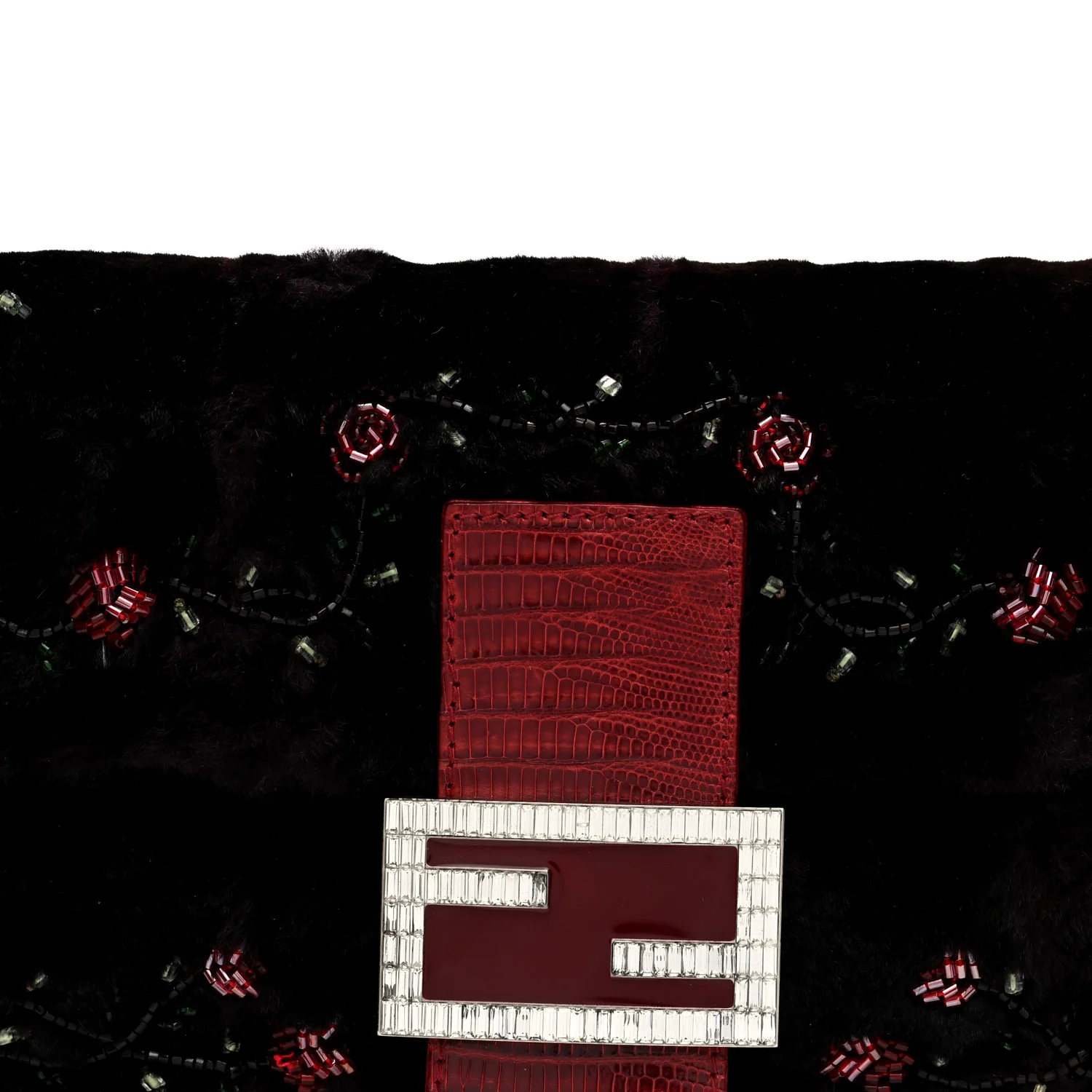 Rabbit Fur Lizard Crystal Beaded Rose Baguette Brown Red - Image 7