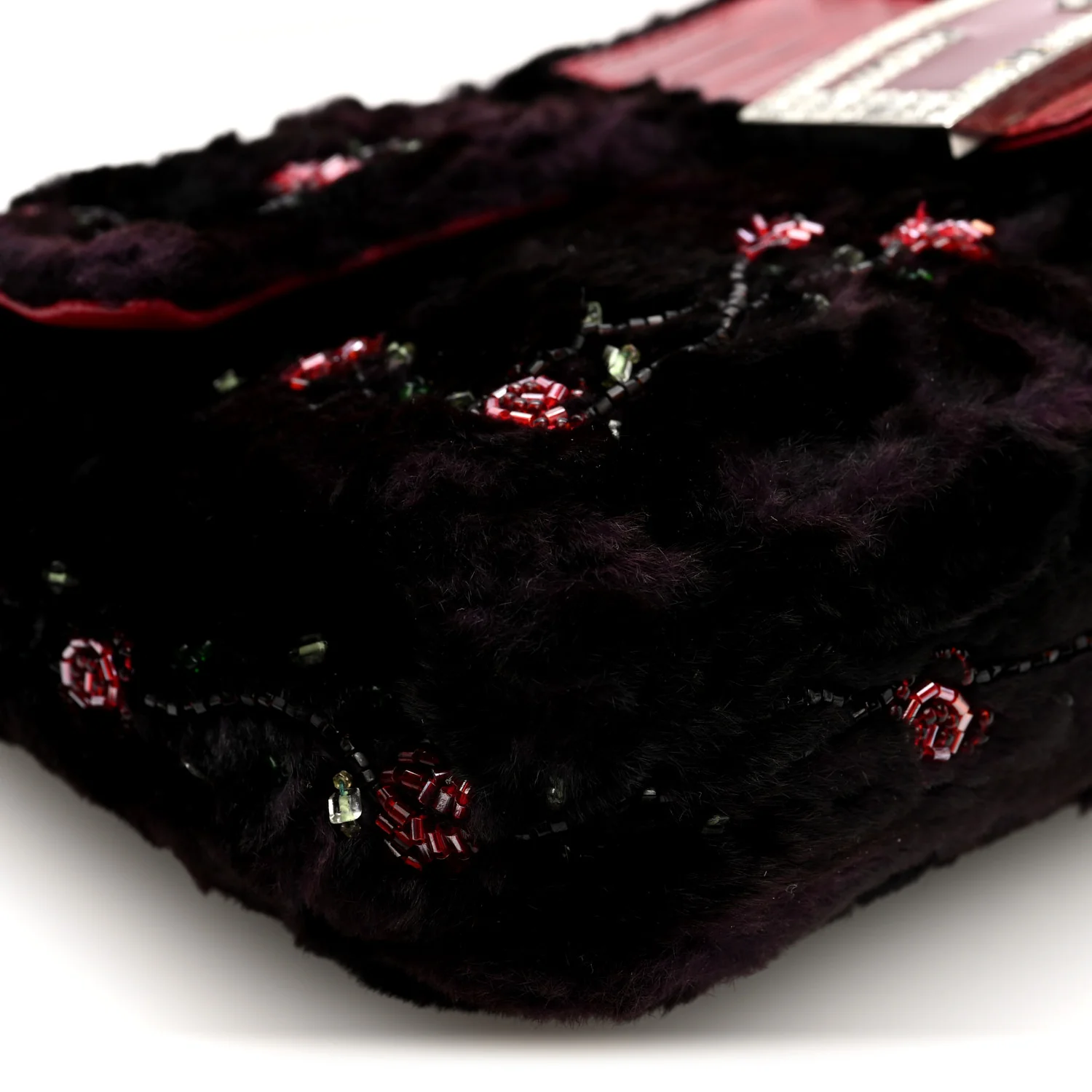 Rabbit Fur Lizard Crystal Beaded Rose Baguette Brown Red - Image 8