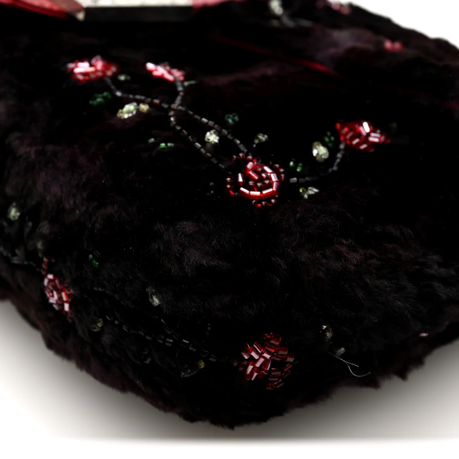 Rabbit Fur Lizard Crystal Beaded Rose Baguette Brown Red - Image 9