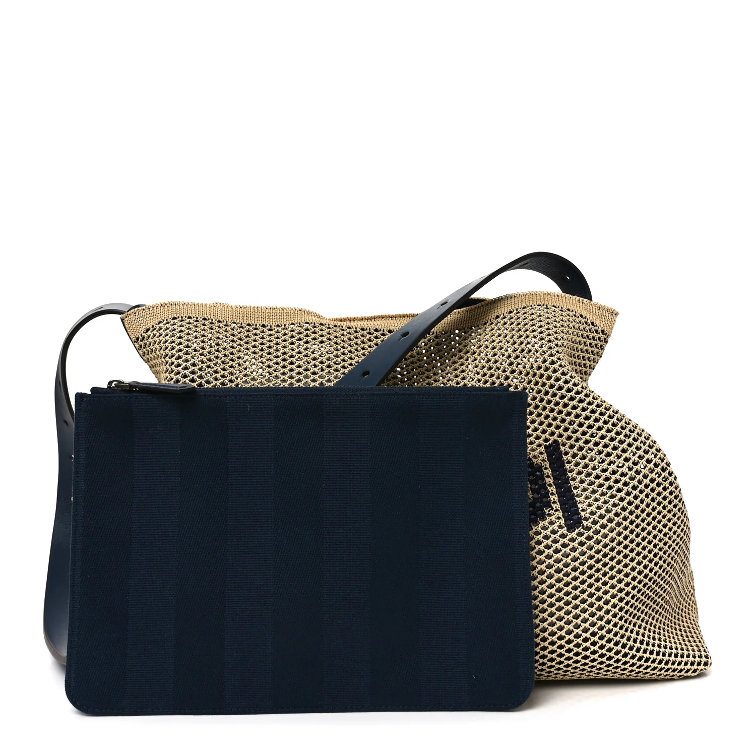 Raffia Woven Vitello King Soft Large Hobo Natural Beige Blue - Image 2
