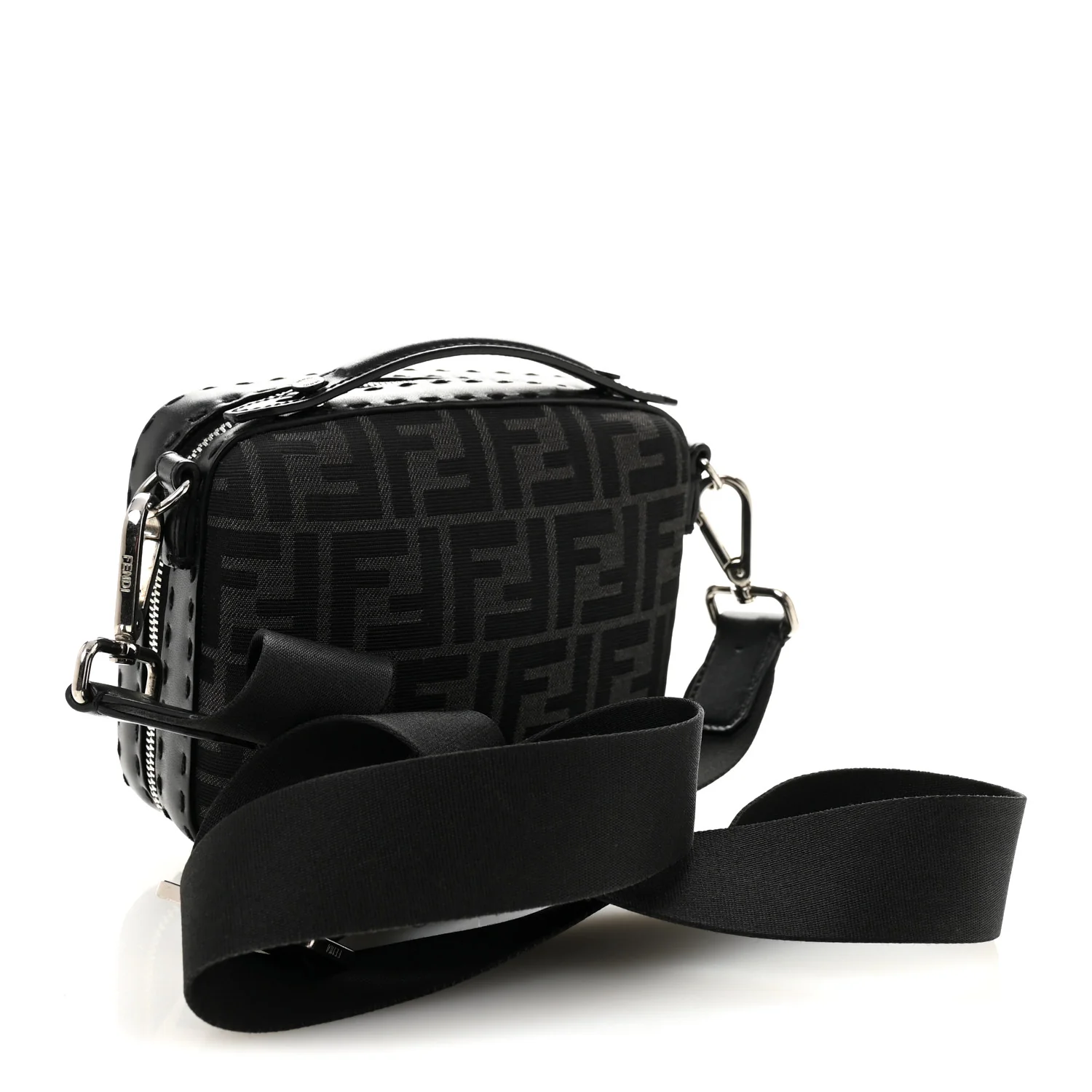 Recycled Fabric Jacquard Vitello Astro FF 1974 Mini Suitcase Bag Asfalto Black - Image 3