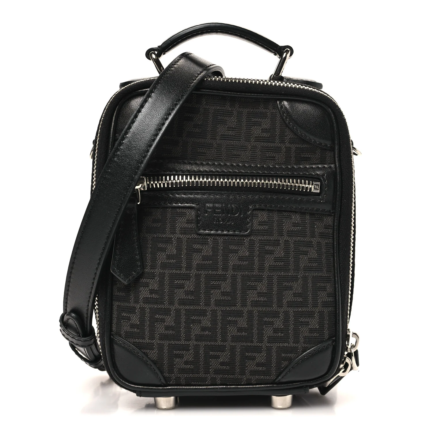 Recycled Fabric Jacquard Vitello Astro Micro FF Mini Trolley Bag Asfalto Black