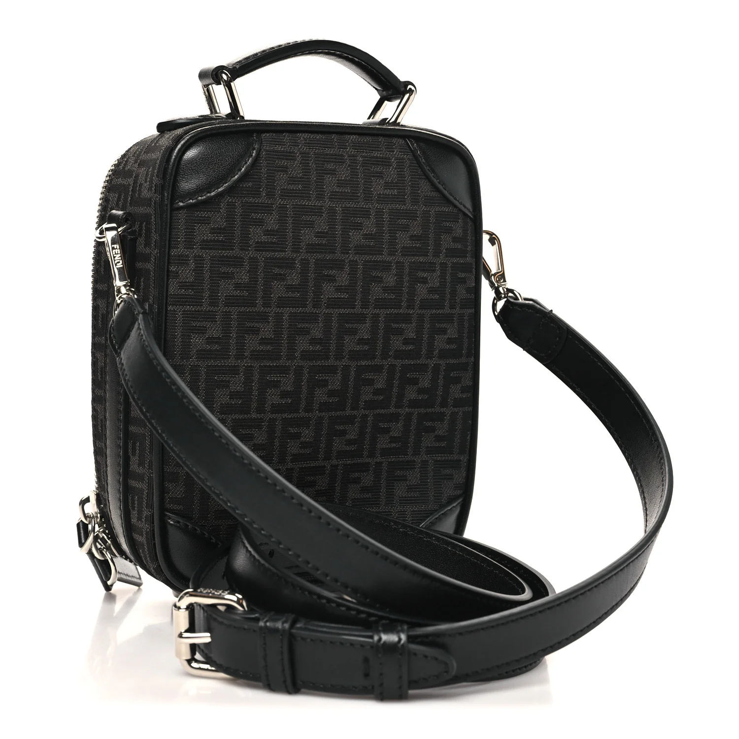 Recycled Fabric Jacquard Vitello Astro Micro FF Mini Trolley Bag Asfalto Black - Image 3