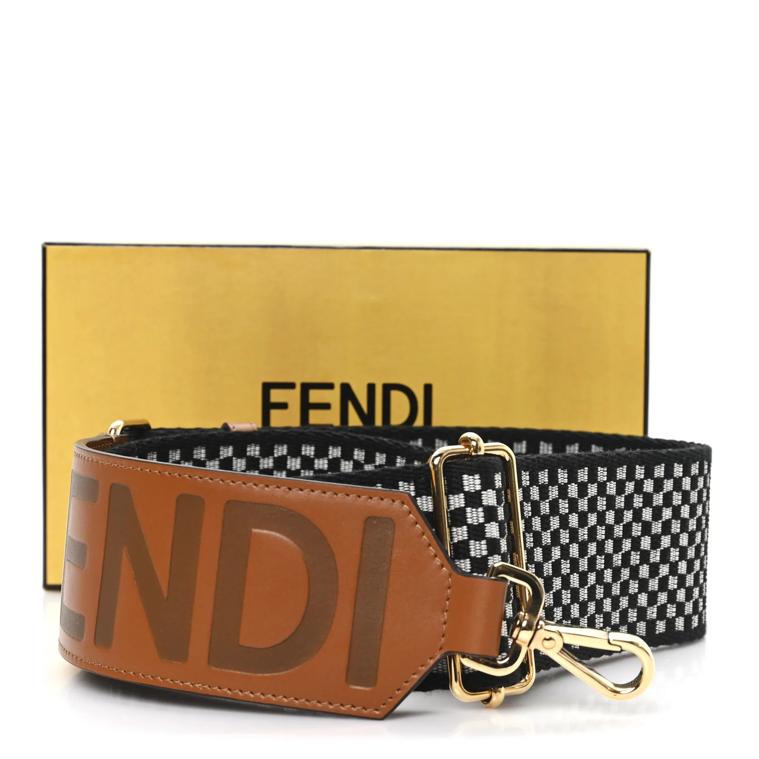 Ribbon Vitello King Logo Embossed Gingham Woven Adjustable Strap You Panna Black Cuoio - Image 5