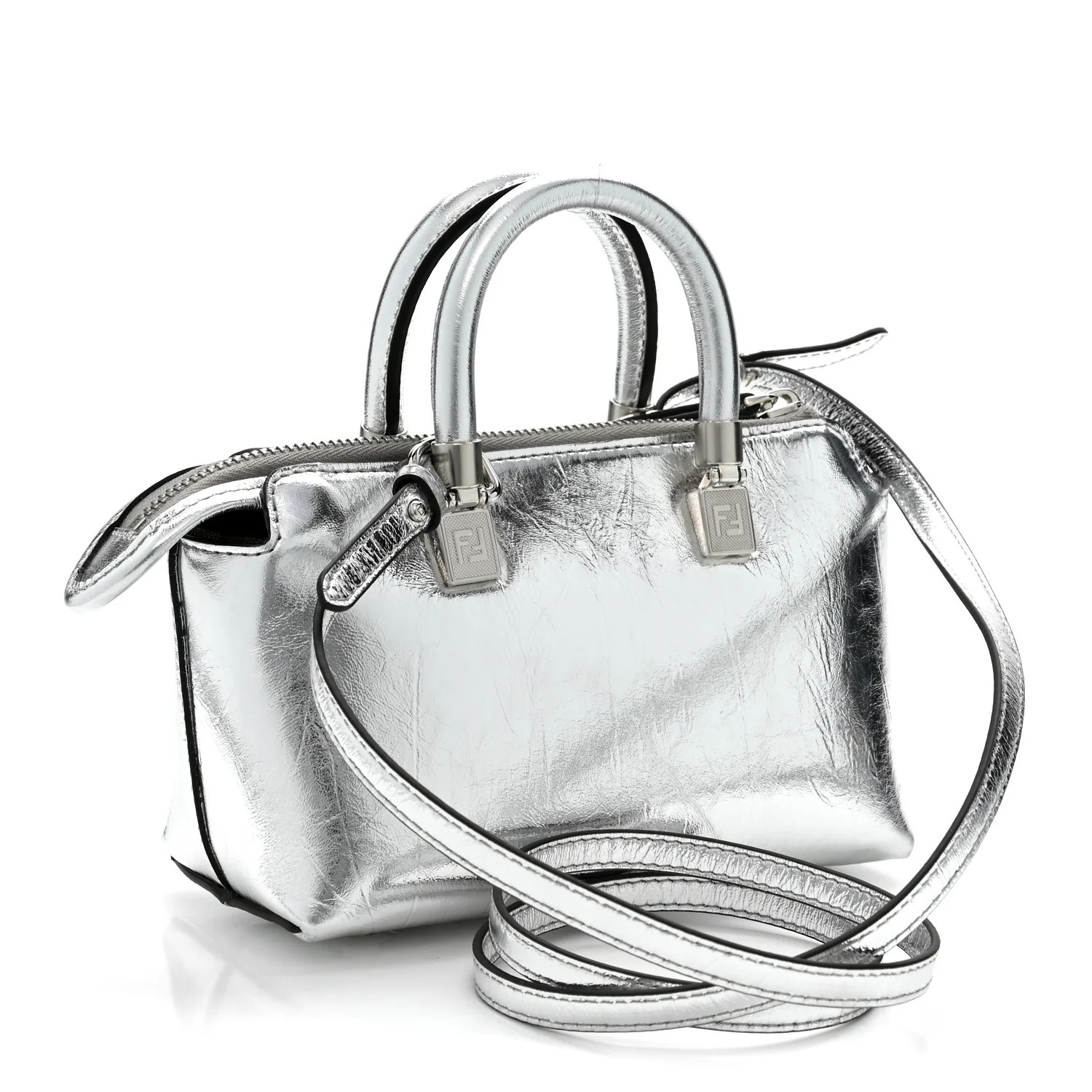 Rock Millenium Logo Embossed Mini By The Way Top Handle Boston Bag Argento - Image 3