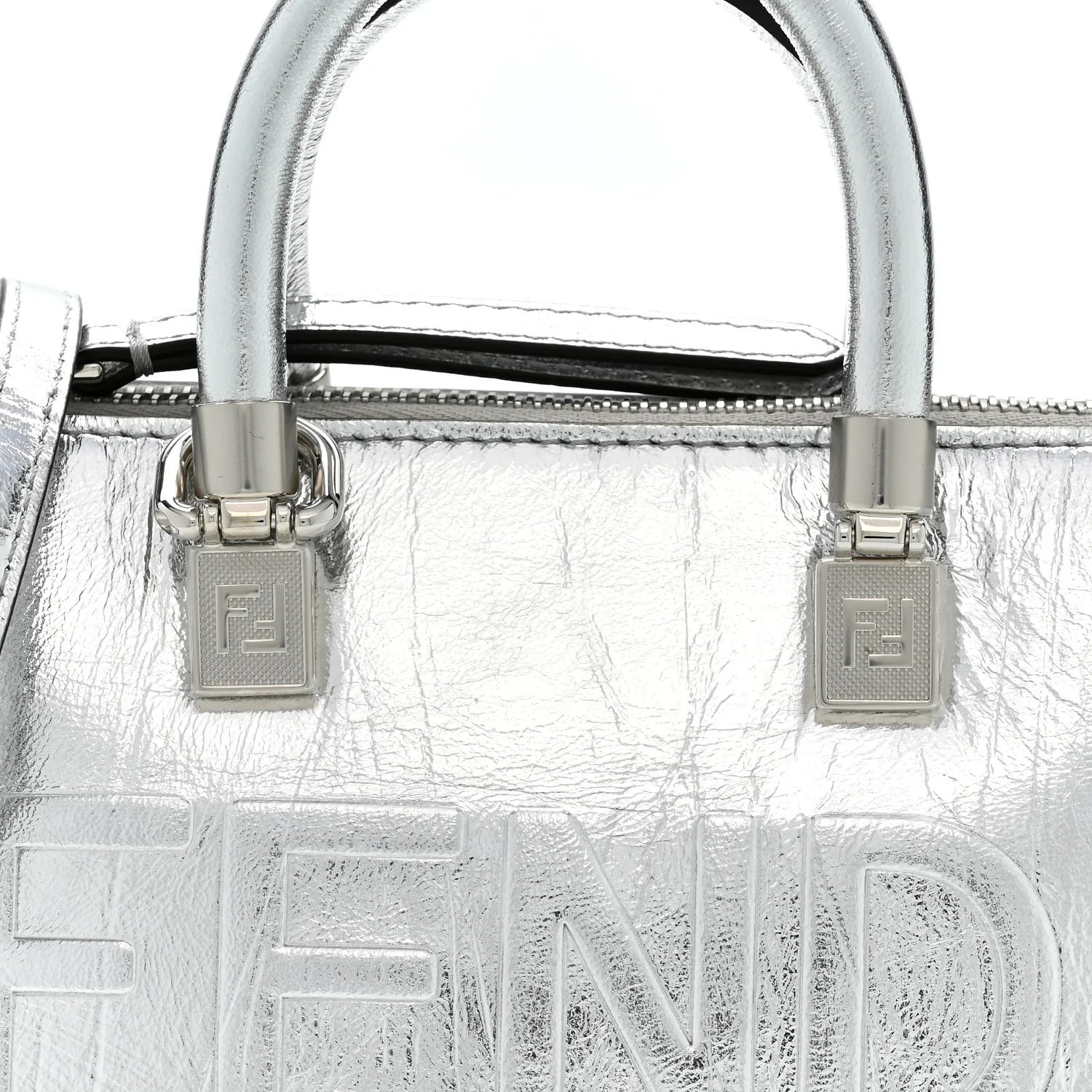 Rock Millenium Logo Embossed Mini By The Way Top Handle Boston Bag Argento - Image 8