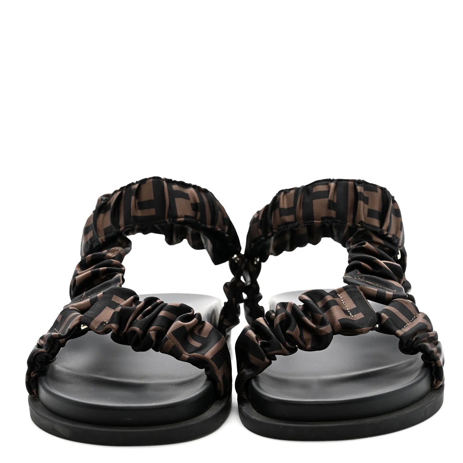 Satin FF Ruched Sandals 40 Tobacco Black - Image 3