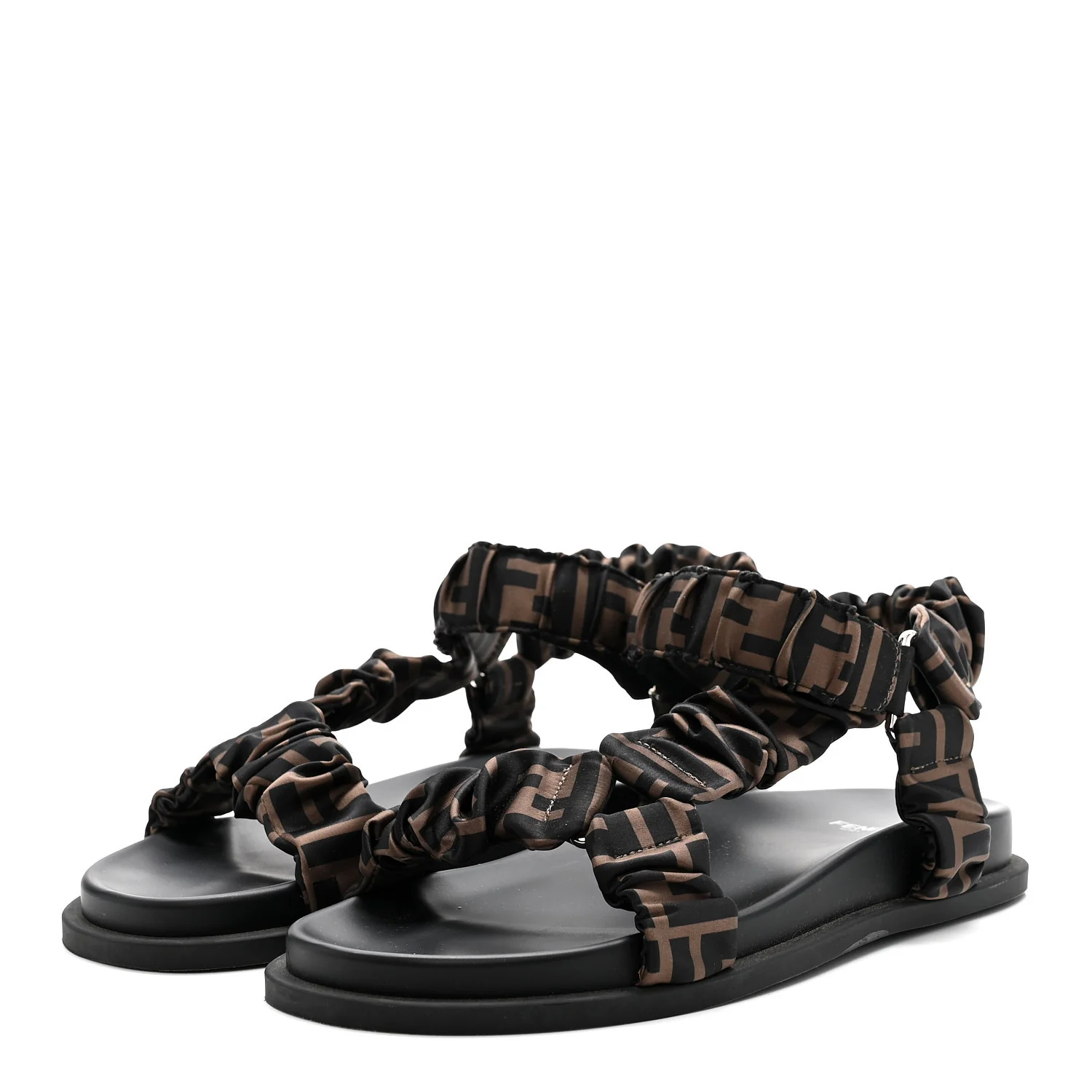 Satin FF Ruched Sandals 40 Tobacco Black - Image 4