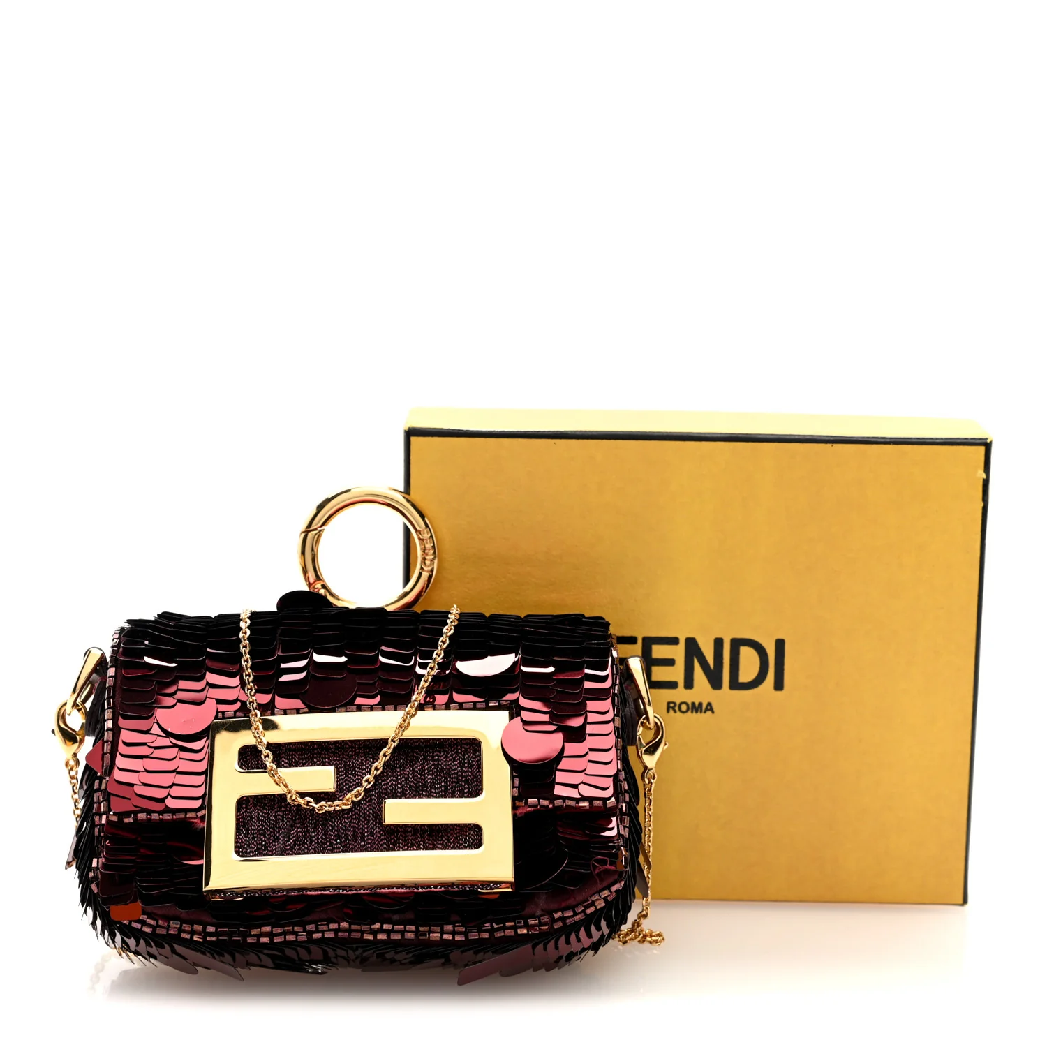 Sequin Paillettes Shiny Nappa Sex and the City Nano Maxi Buckle Baguette Charm Granata - Image 10