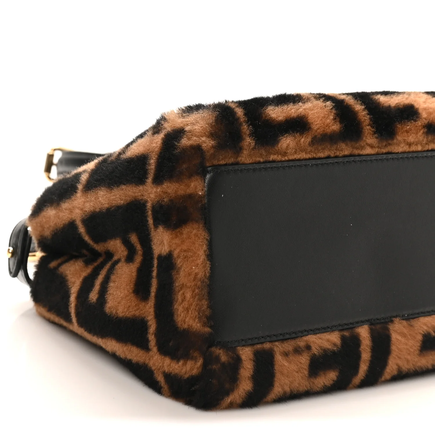 Shearling Nappa Macro FF 1974 Mini Peekaboo Iconic Satchel Tobacco Black - Image 8
