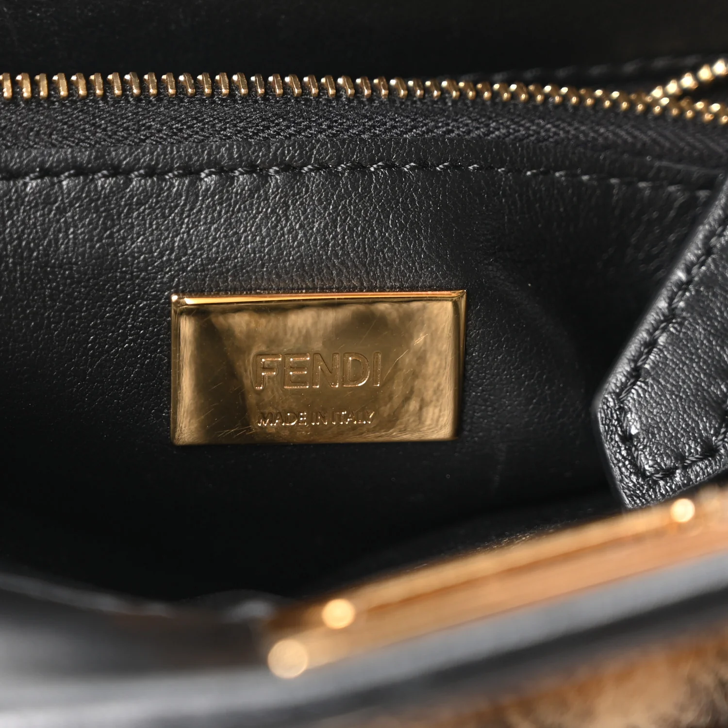 Shearling Nappa Macro FF 1974 Mini Peekaboo Iconic Satchel Tobacco Black - Image 10