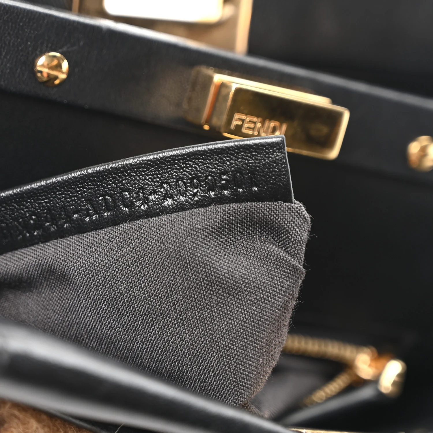 Shearling Nappa Macro FF 1974 Mini Peekaboo Iconic Satchel Tobacco Black - Image 13