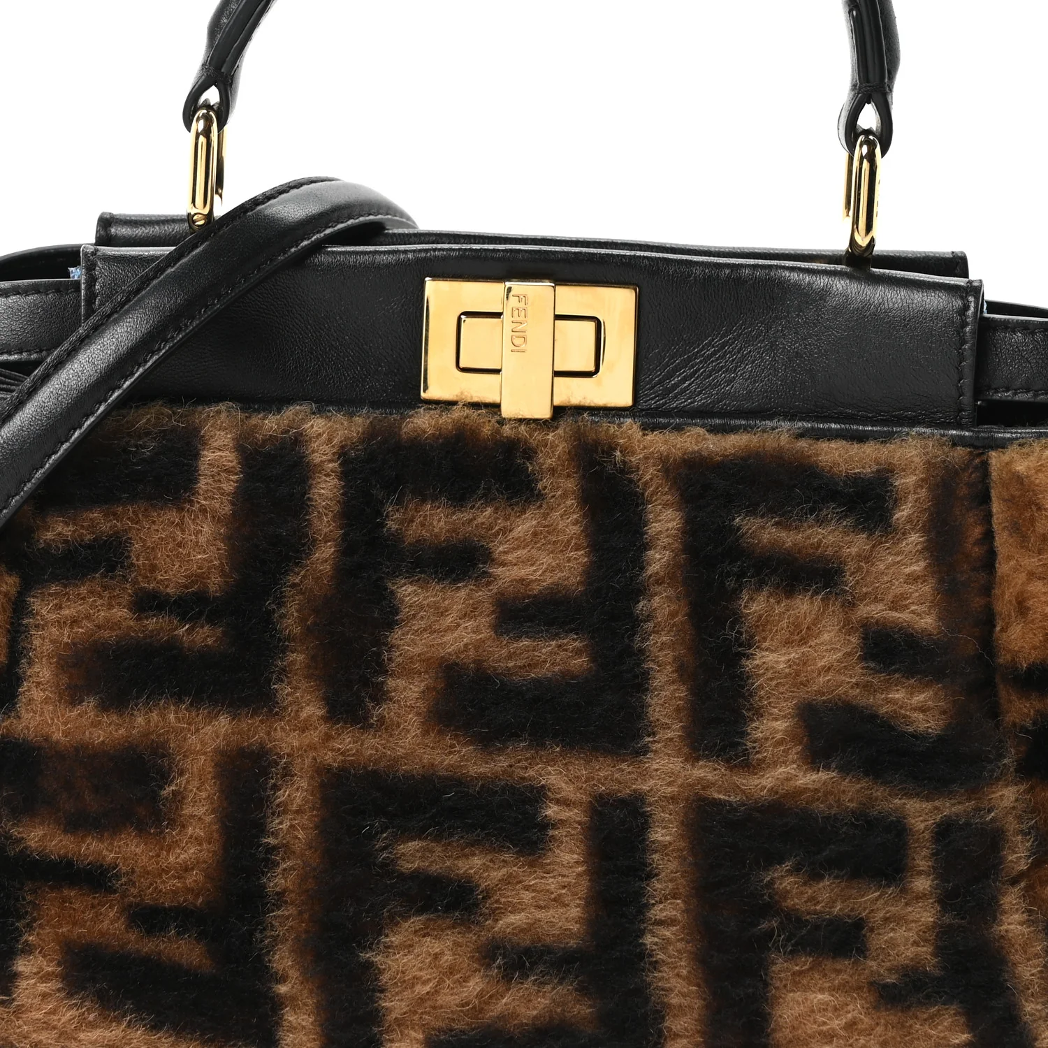Shearling Nappa Macro FF 1974 Mini Peekaboo Iconic Satchel Tobacco Black - Image 15
