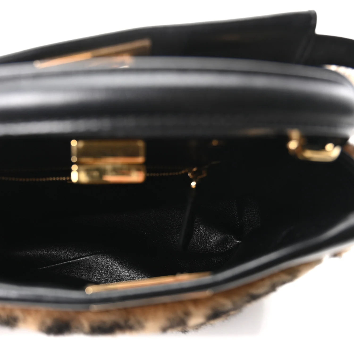 Shearling Nappa Macro FF 1974 Mini Peekaboo Iconic Satchel Tobacco Black - Image 9