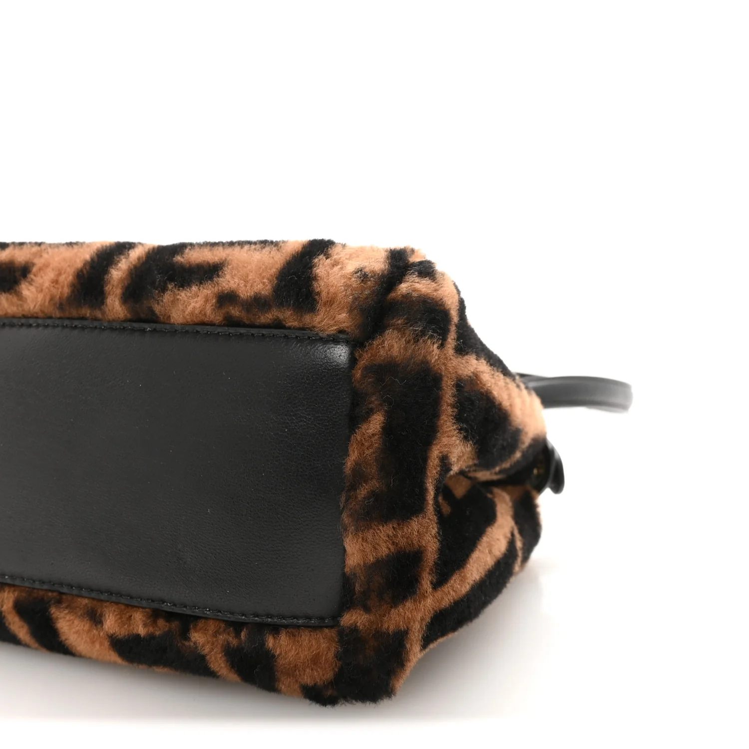 Shearling Nappa Macro FF 1974 Mini Peekaboo Iconic Satchel Tobacco Black - Image 9