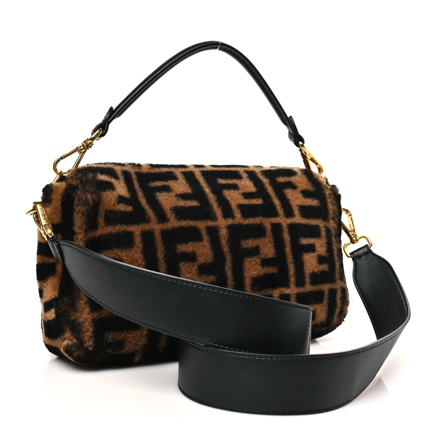 Shearling Vitello Dolce Macro FF 1974 Baguette Tobacco Black - Image 3