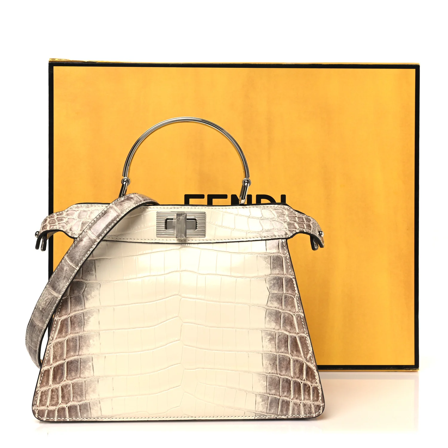 Shiny Crocodile Small Peekaboo I SEE U Satchel White - Image 10