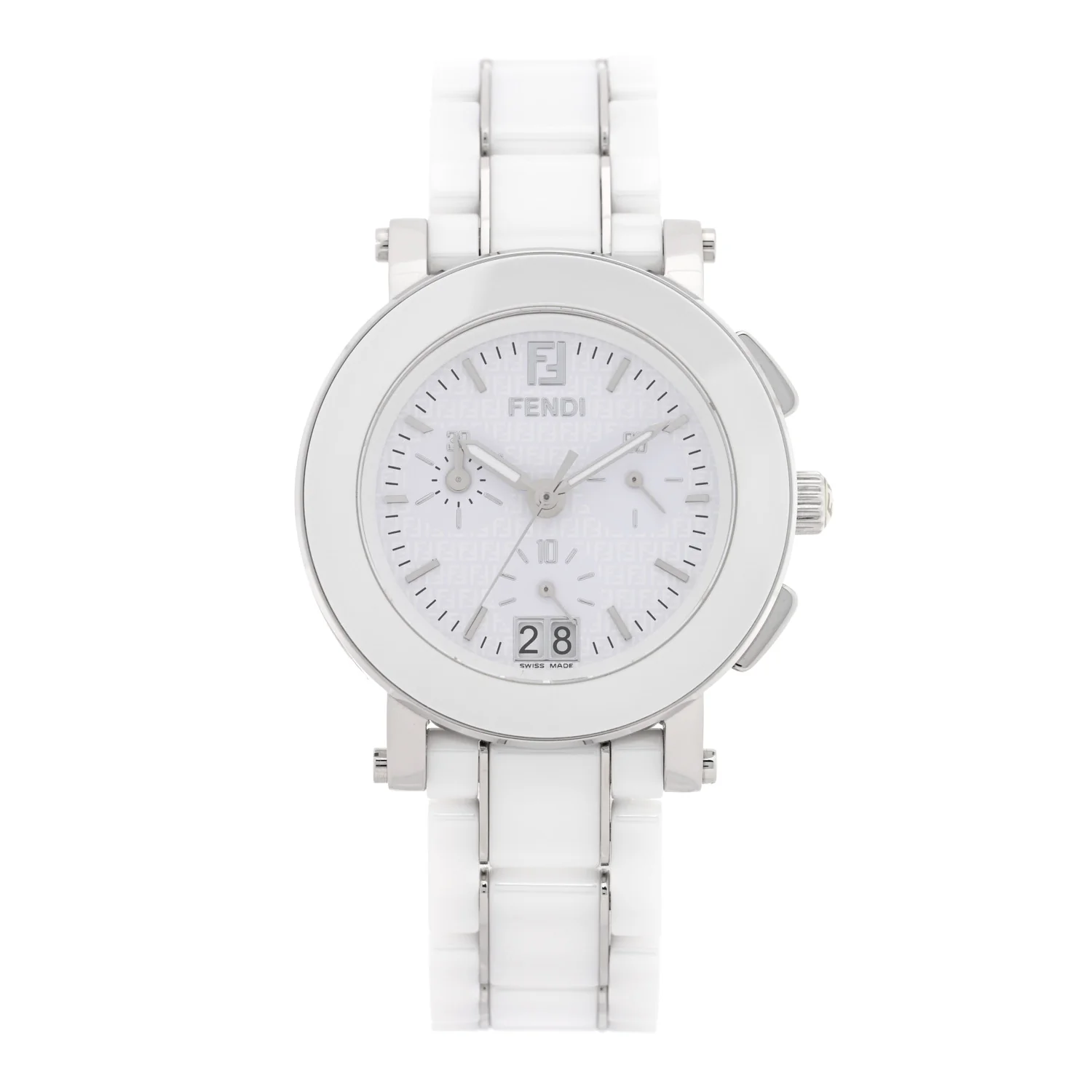 Stainless Steel Ceramic 38mm Chronograph Quartz Watch White