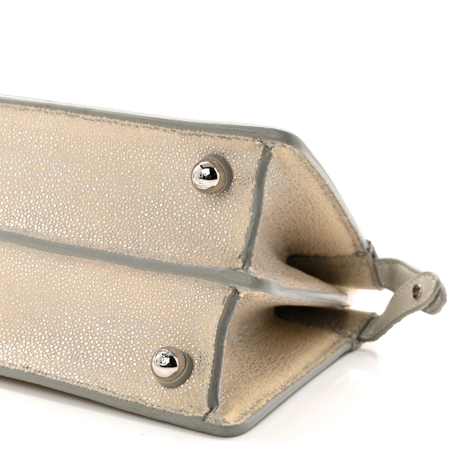 Stingray Shiny Nappa Petite Peekaboo I SEE U Satchel Beige - Image 10