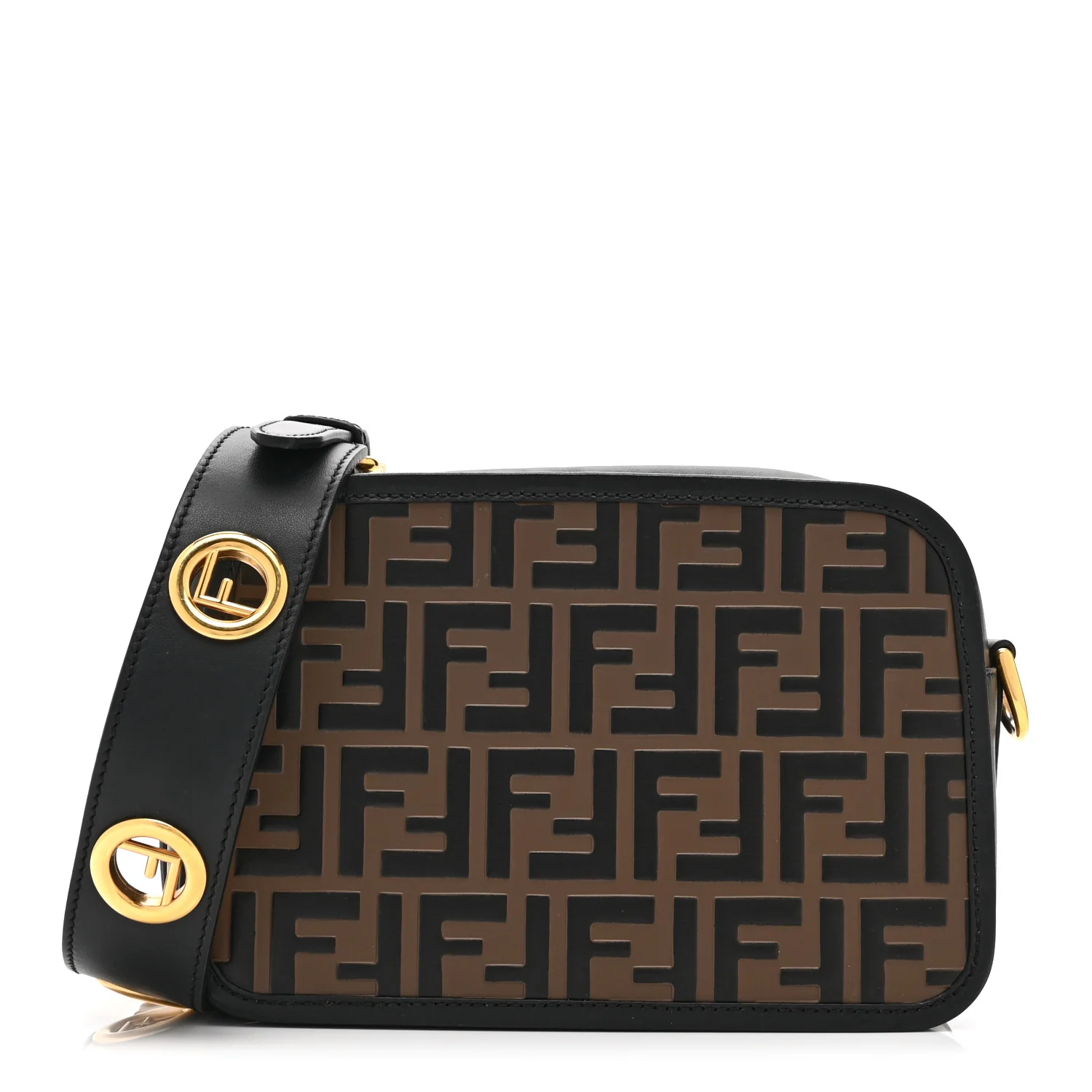Vitello Century F is Fendi Bi-Color FF 1974 Embossed Camera Case Maya Black
