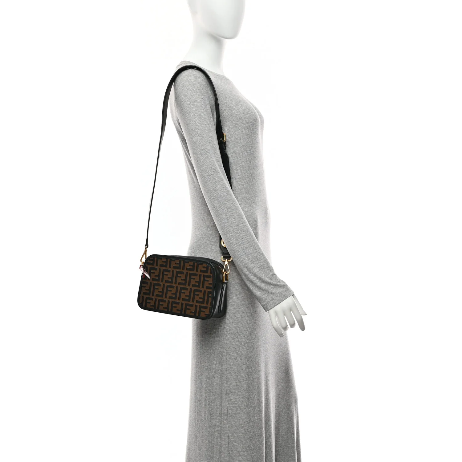 Vitello Century F is Fendi Bi-Color FF 1974 Embossed Camera Case Maya Black - Image 2